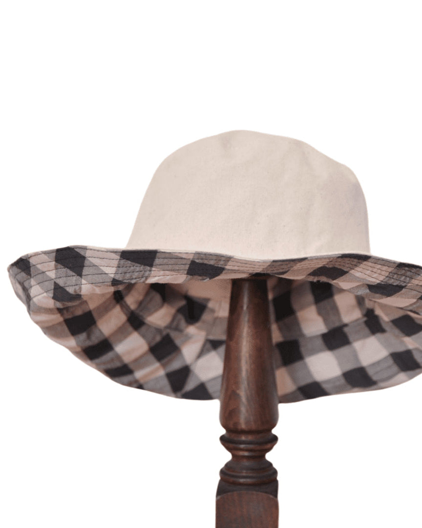 Sombrero de playa reversible vichy & hueso
