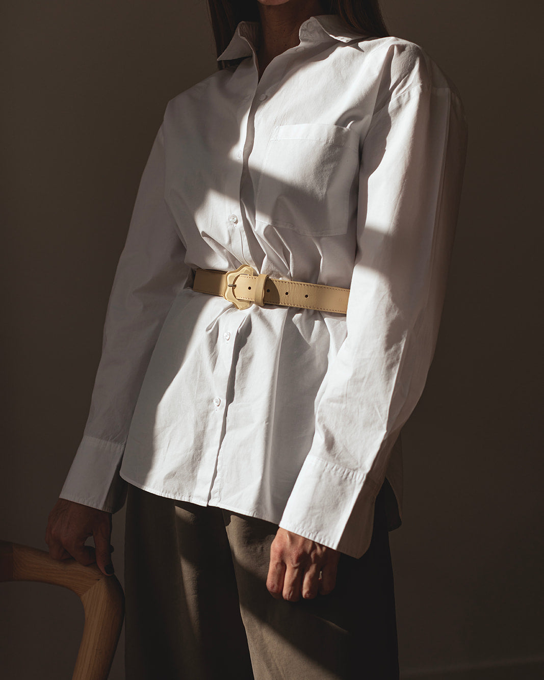 Cinturón de piel para mujer Arnao Mimique. Color Vainilla. Made in Spain