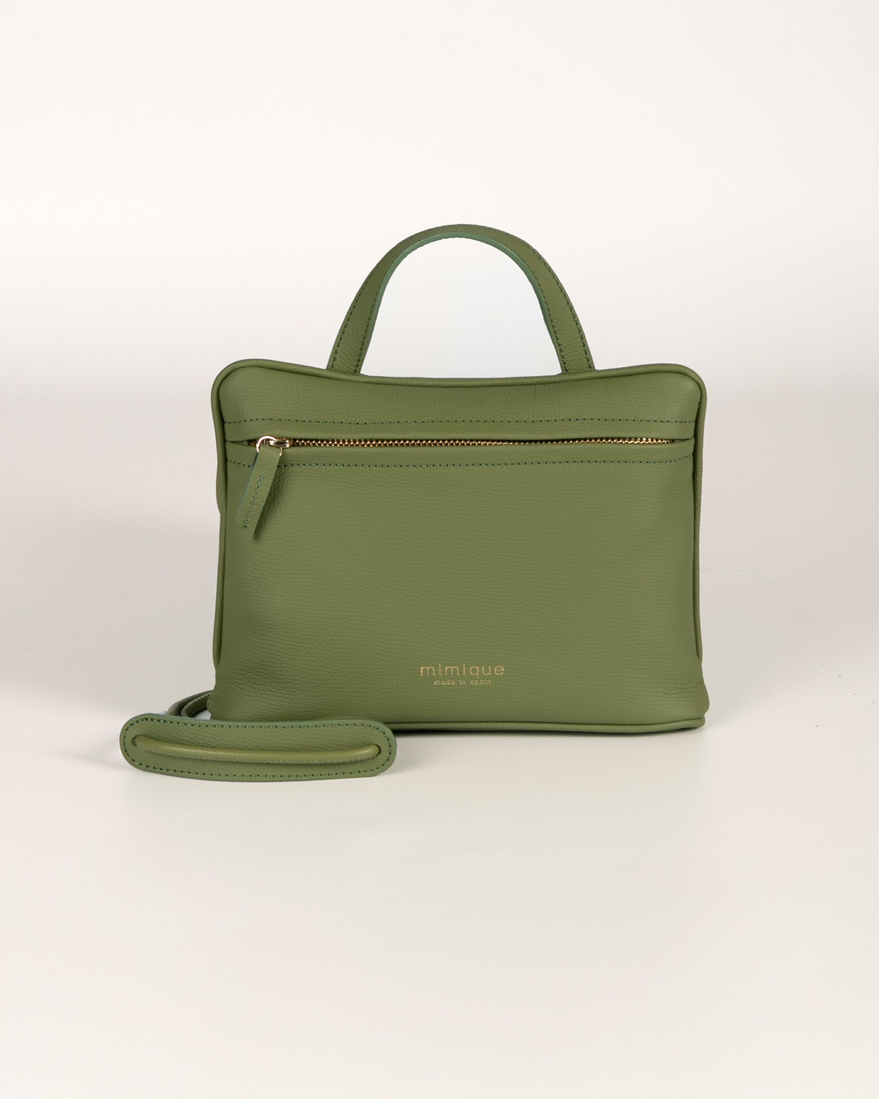 Bolso de piel sobre bandolera América MImique. Color verde
