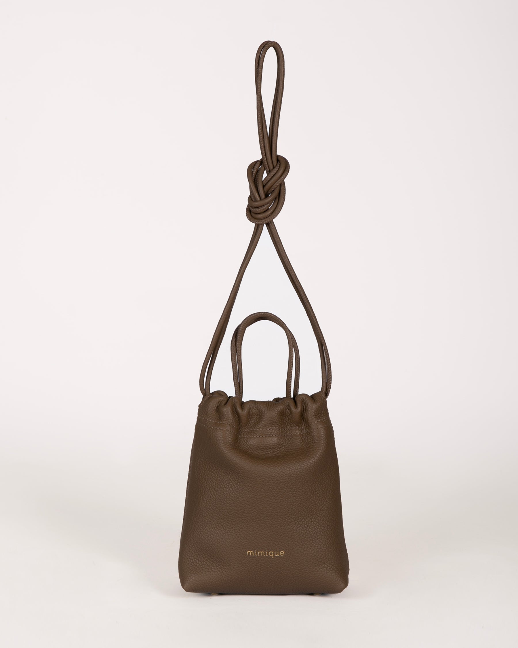 Bolso bandolera de piel topo Cue Mimique gran calidad made in Spain