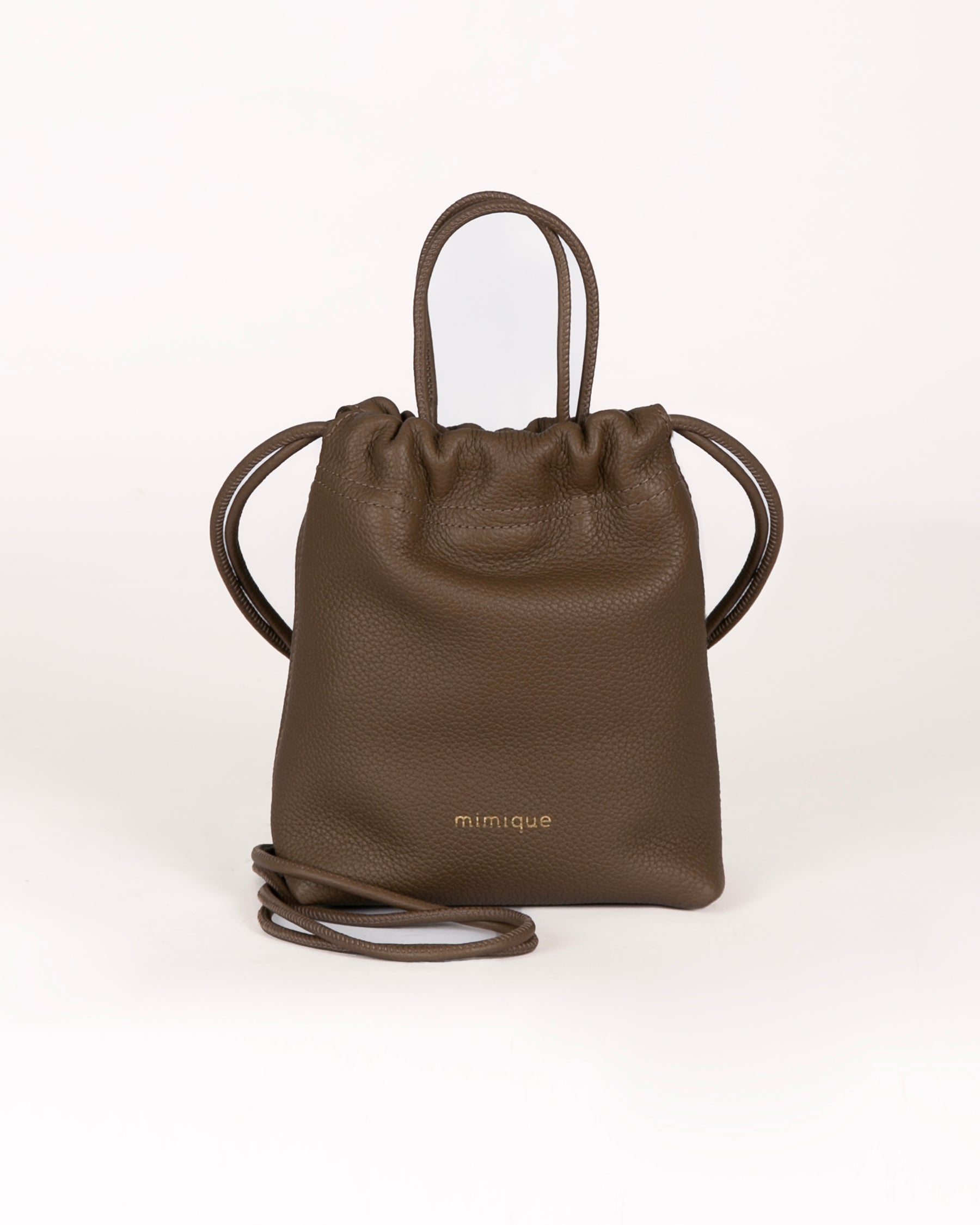 Bolso bandolera de piel topo Cue Mimique gran calidad made in Spain