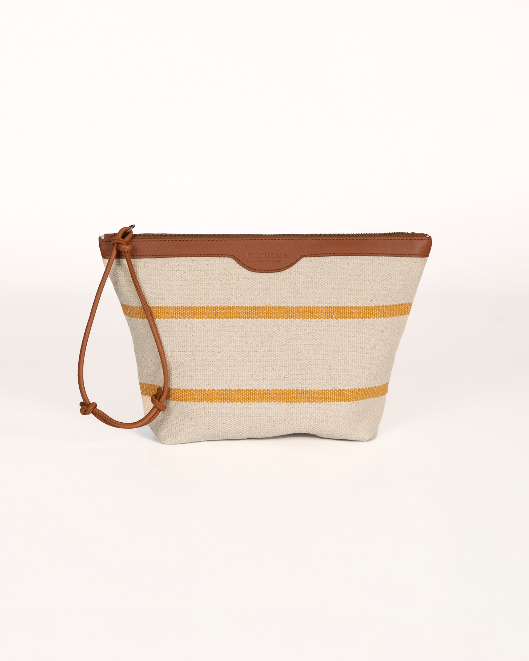 Pouch neceser bolso de mano Rodiles Mimique loneta y piel con cremallera y asa para colgar