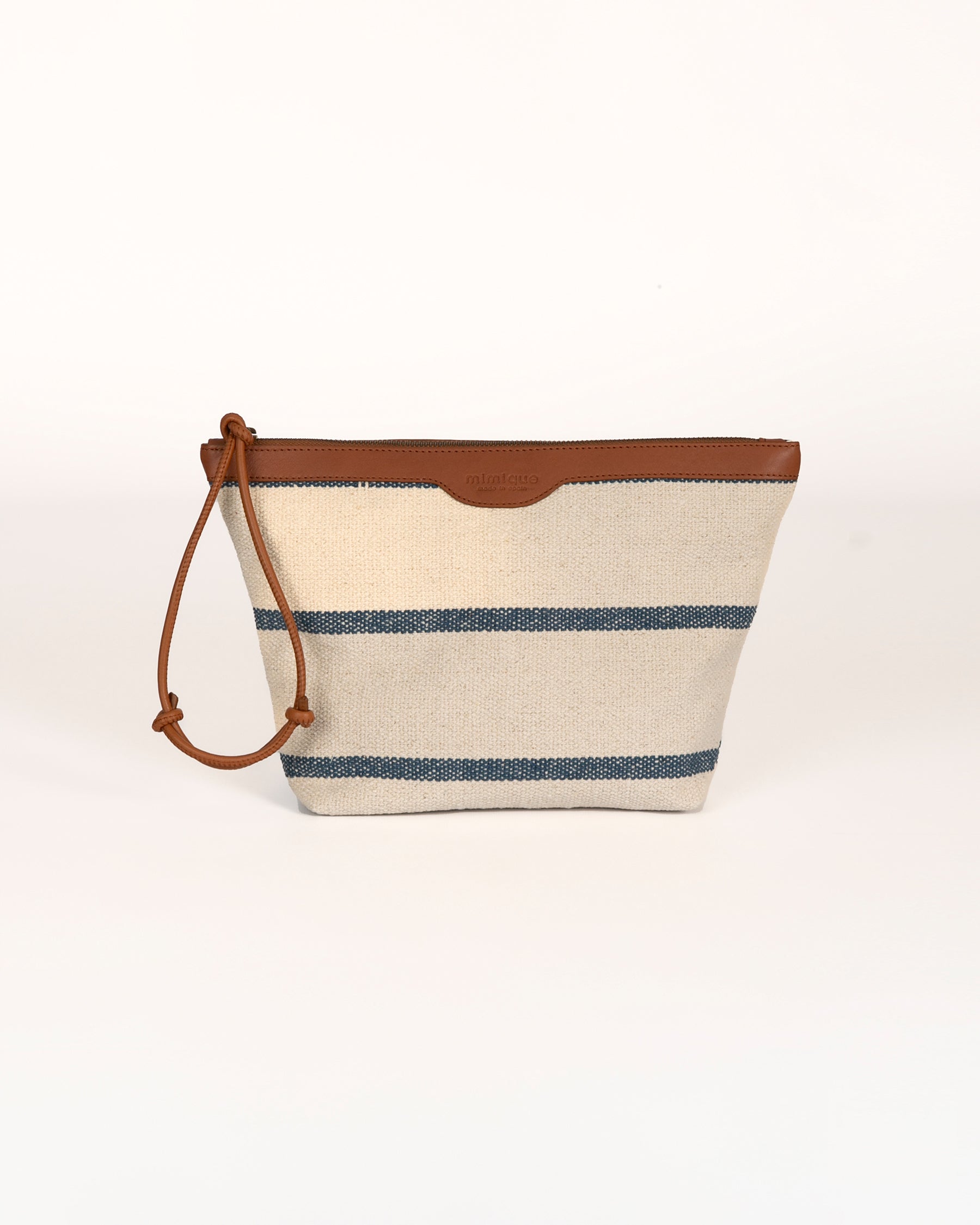 Pouch Rodiles navy Mimique loneta y piel con cremallera y asa para colgar. Neceser bolso de mano