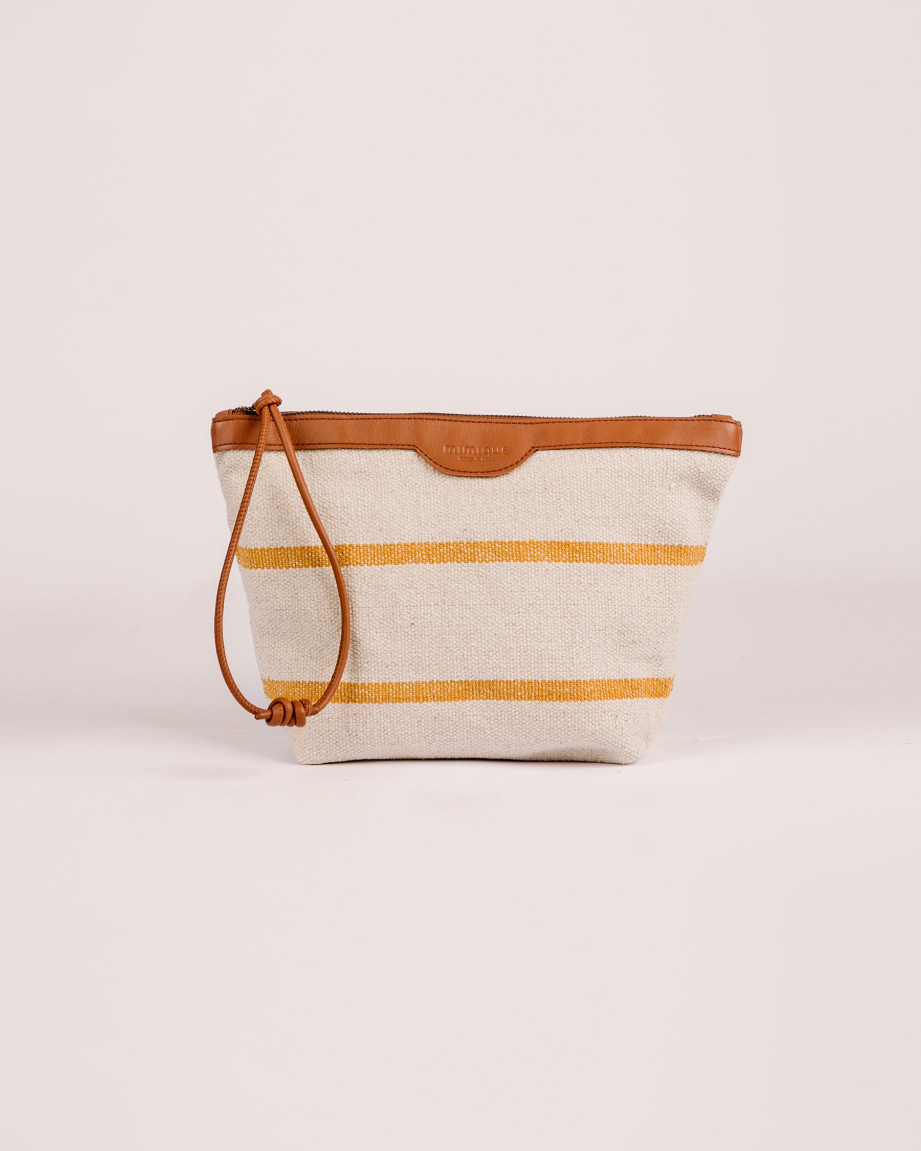 Pouch neceser bolso de mano Rodiles Mimique loneta y piel con cremallera y asa para colgar