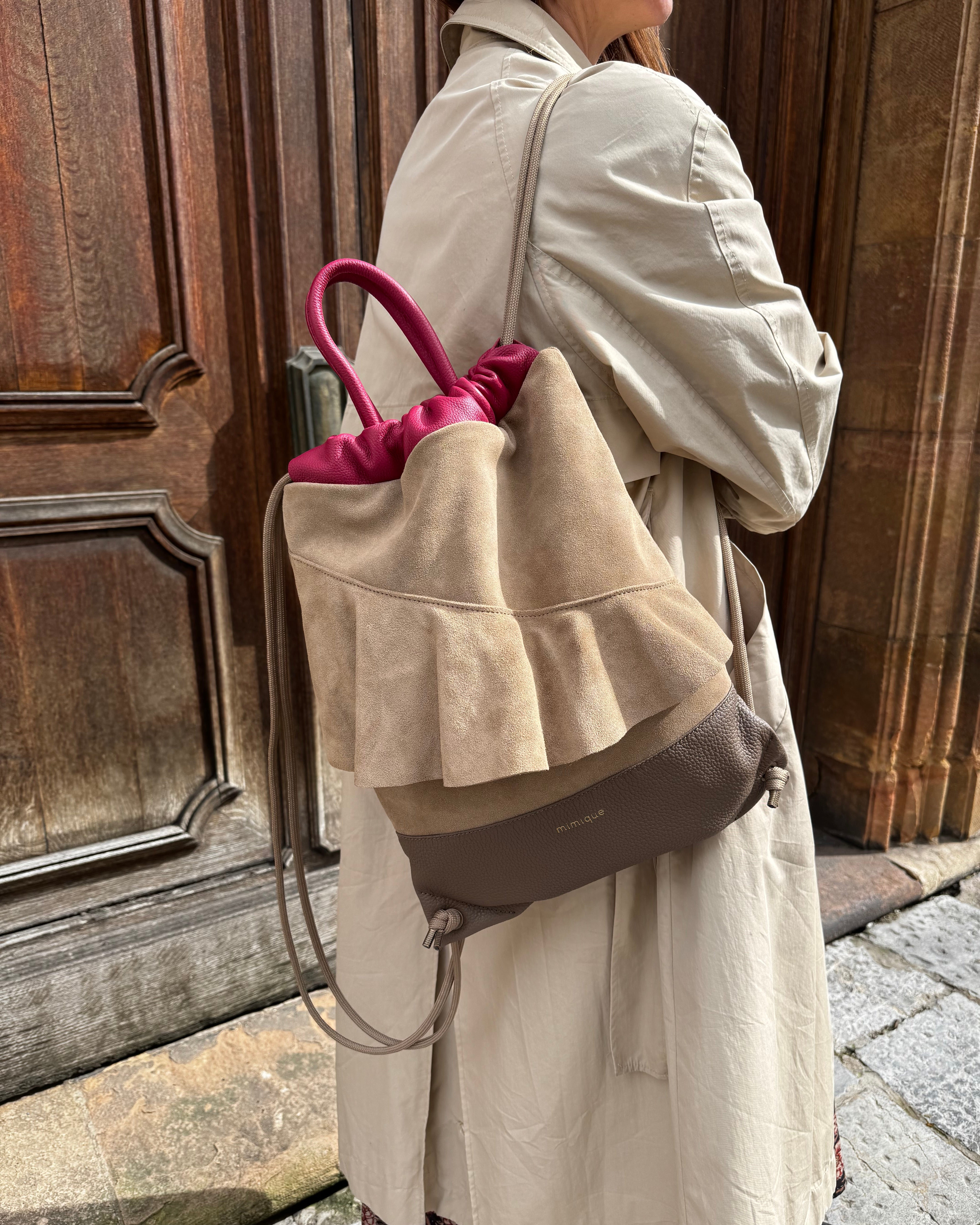 Bologna taupe, beige and dark raspberry