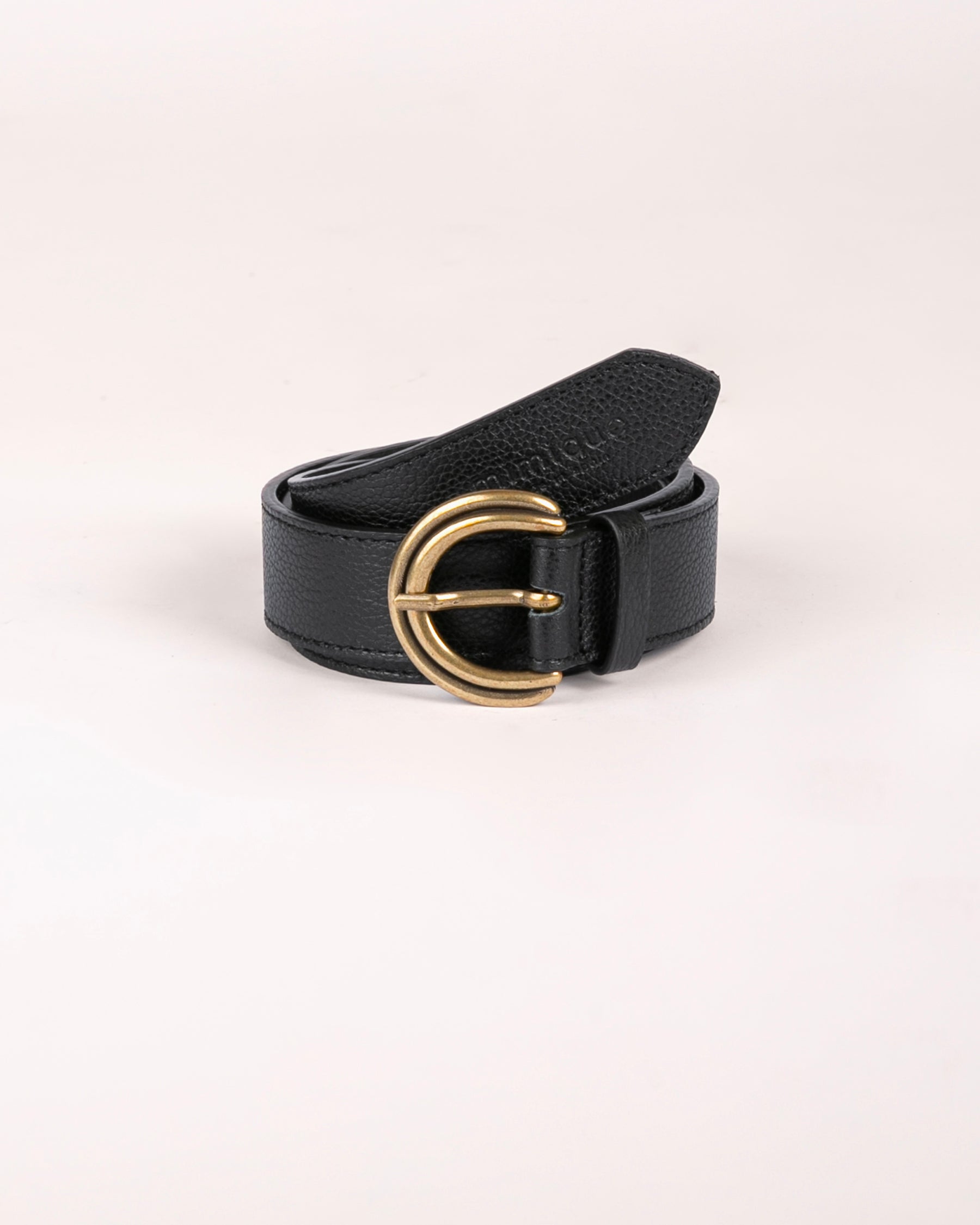 Cinturón de piel para mujer Perlora Mimique negro. Hebilla metalica oro viejo