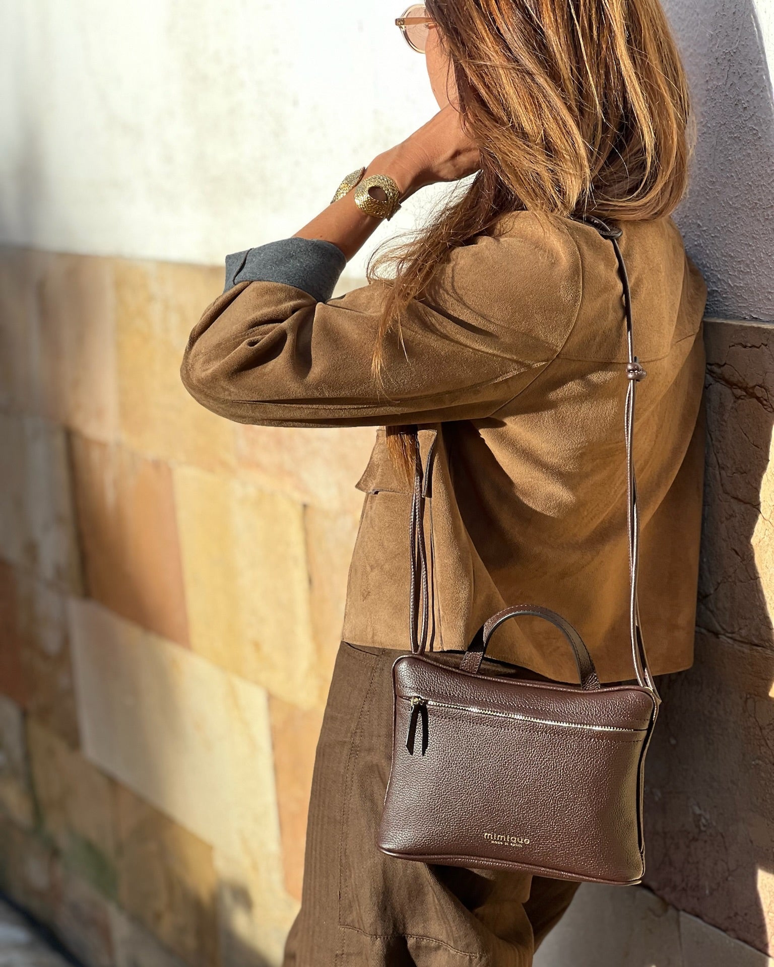 América marrón chocolate de Mimique bolso bandolera de piel para mujer cómodo, ligero y de gran calidad
