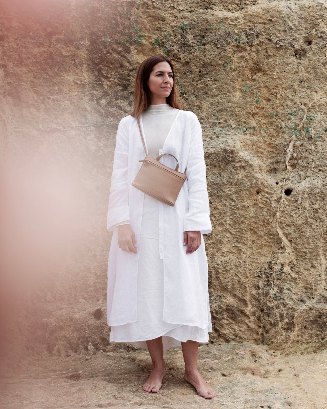 Bolso para mujer bandolera regulable diseño clásico sobre bandolera América camel con cremallera - Mimique