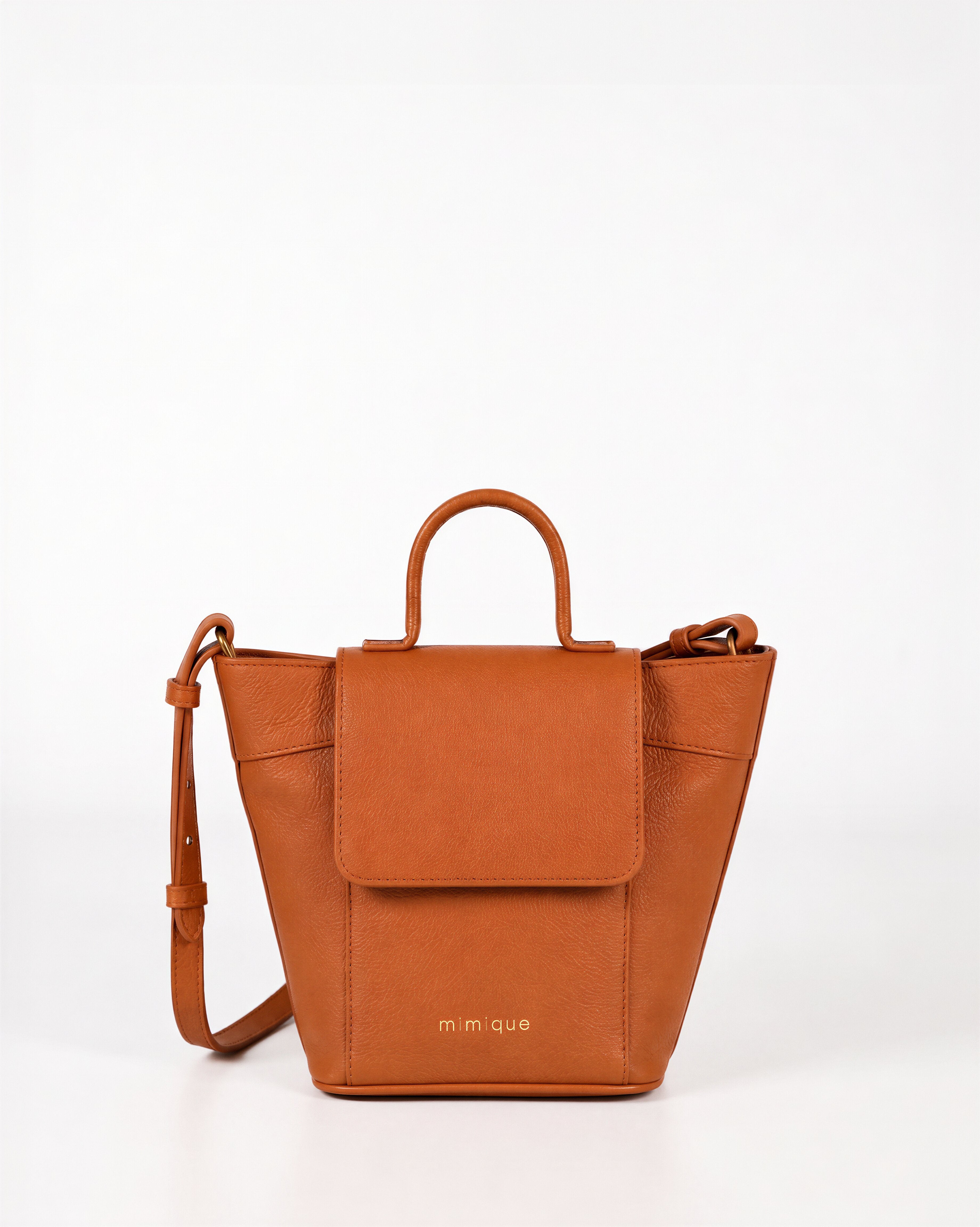 Bolso con tapa y cierre con cremallera Andrín mini cuero Mimique con asa regulable made in Spain