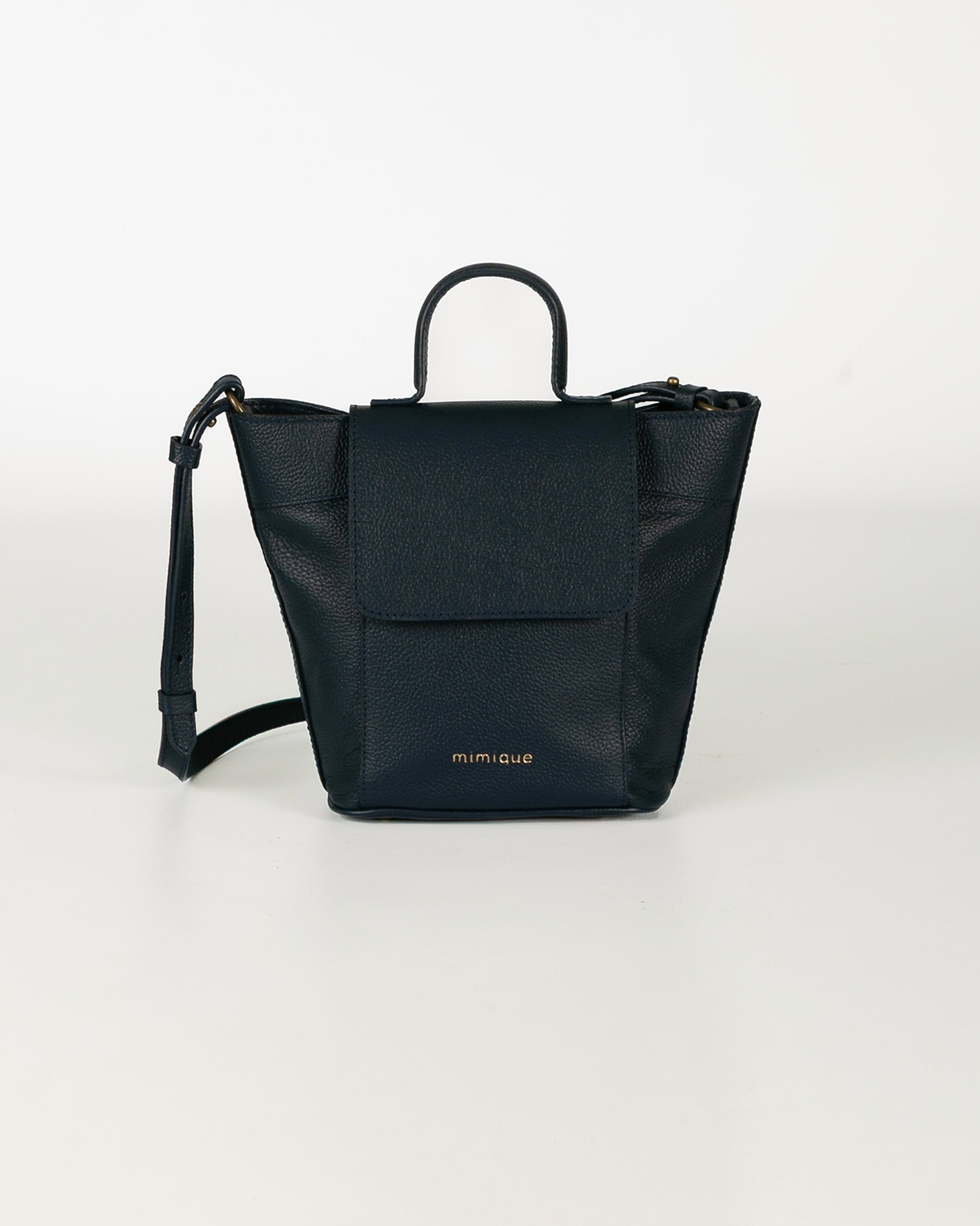 Bolso Andrín mini azul marino para mujer en piel. Bandolera regulable de mucha calidad y capacidad . Cierre seguro con cremallera - Mimique