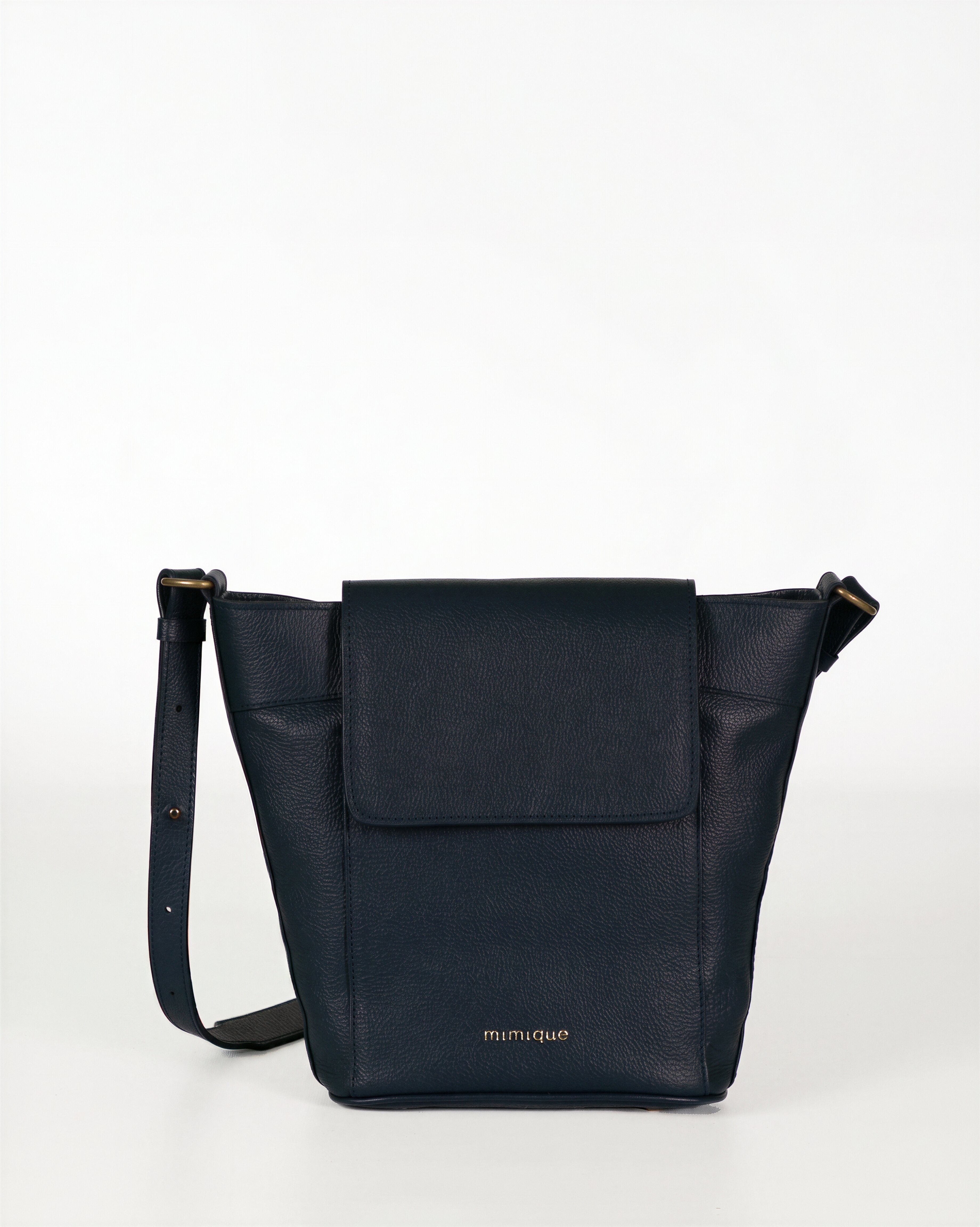 Bolso Andrín para mujer en piel calidad premium azul marino navy con bandolera regulable, hecho a mano en España - Mimique