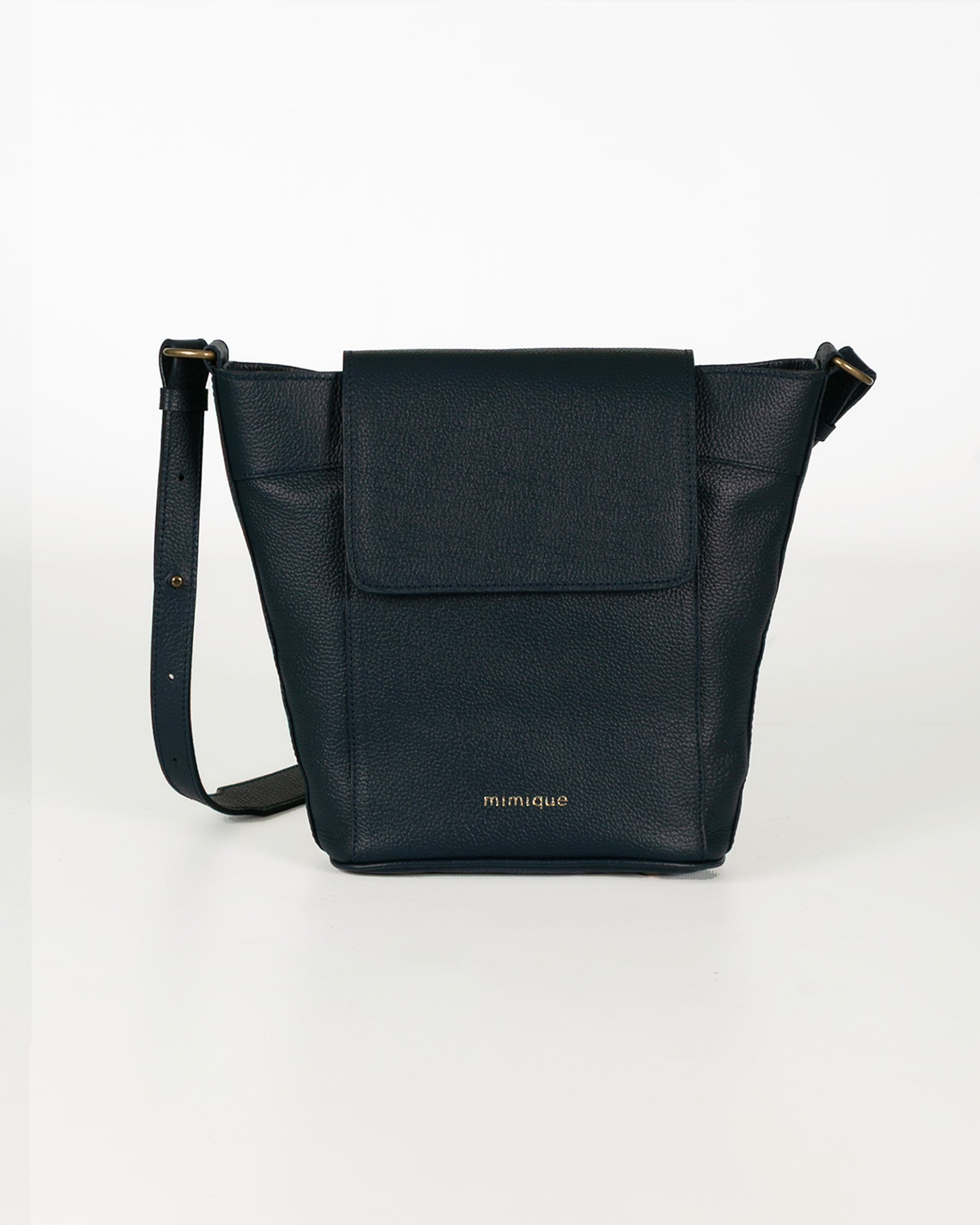 Bolso Andrín para mujer en piel calidad premium azul marino navy con bandolera regulable, hecho a mano en España - Mimique
