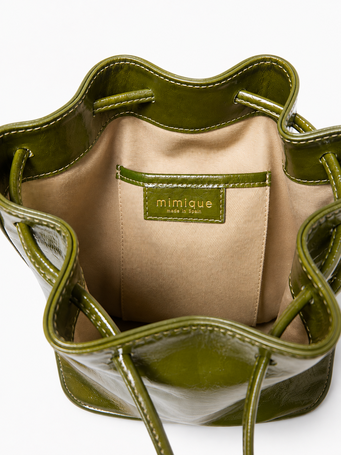 Interior forrado y con bolsillo bolso bombonera Serín verde musgo Mimique calidad premium