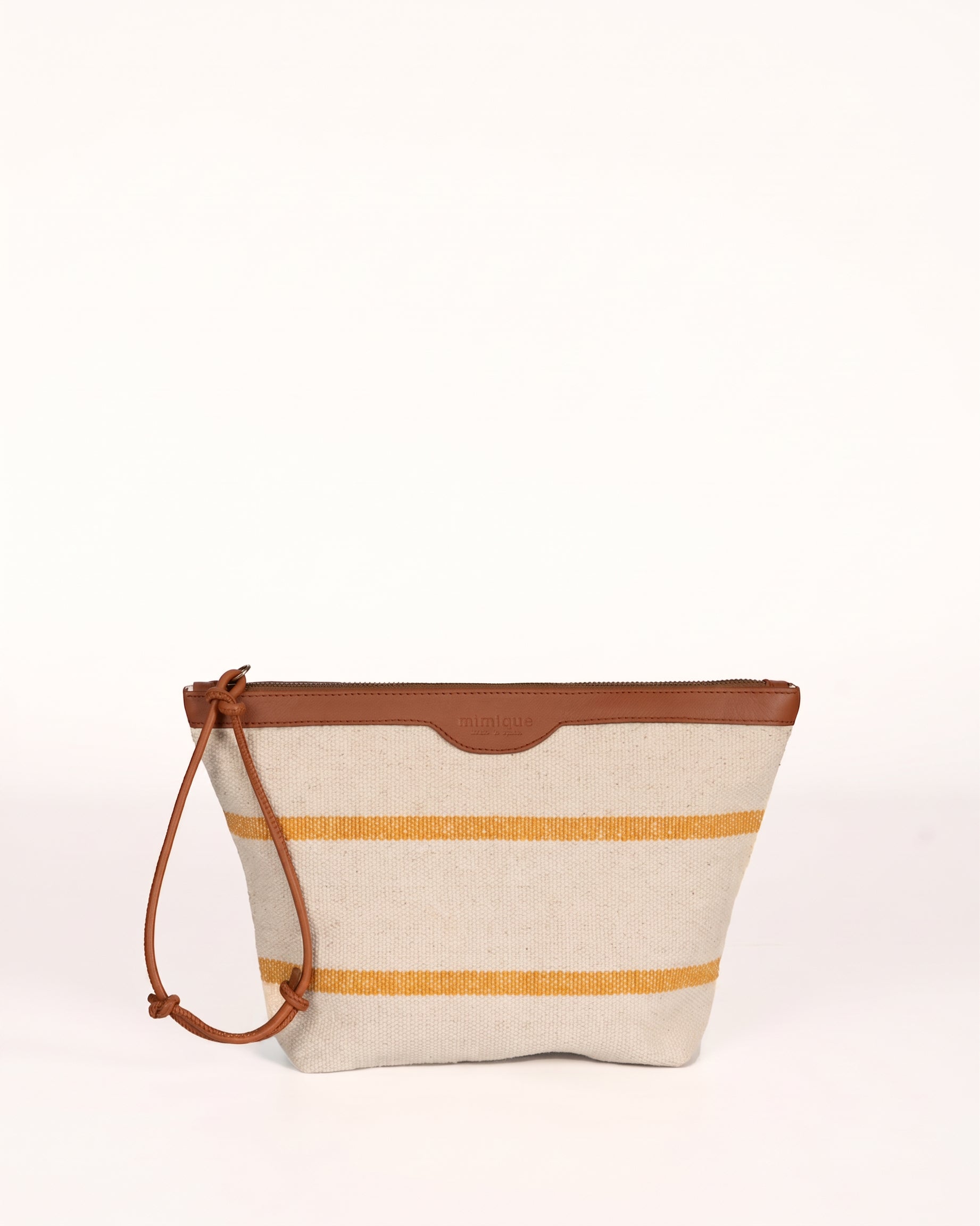 Pouch neceser bolso de mano Rodiles Mimique loneta y piel con cremallera y asa para colgar