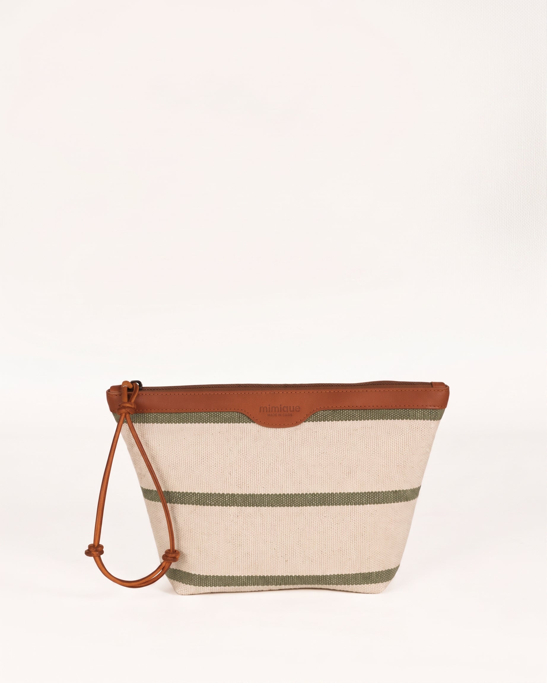 Rodiles raya verde bolso de mano pouch para mujer en loneta y piel de alta calidad made in Spain