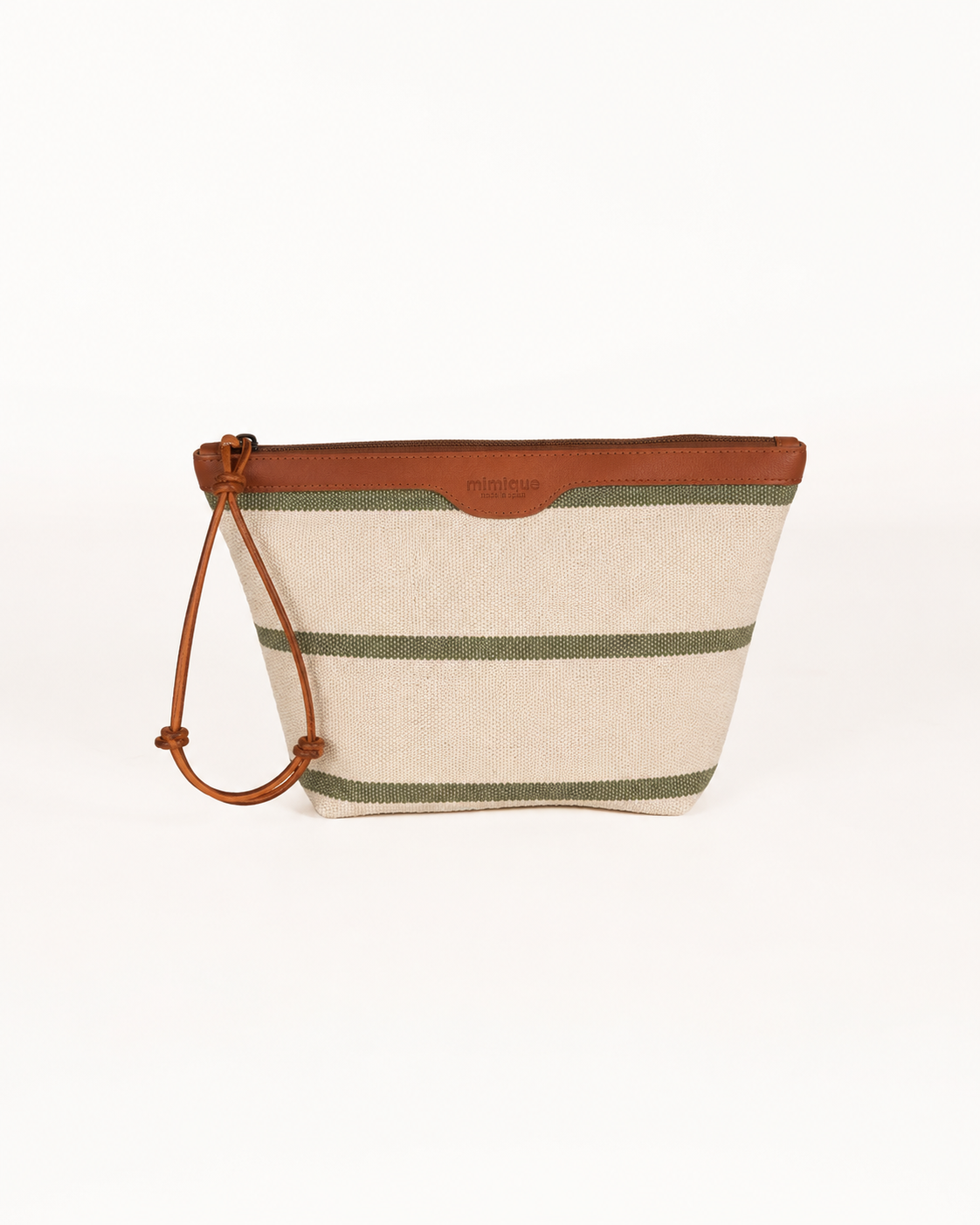 Rodiles raya verde bolso de mano pouch para mujer en loneta y piel de alta calidad made in Spain