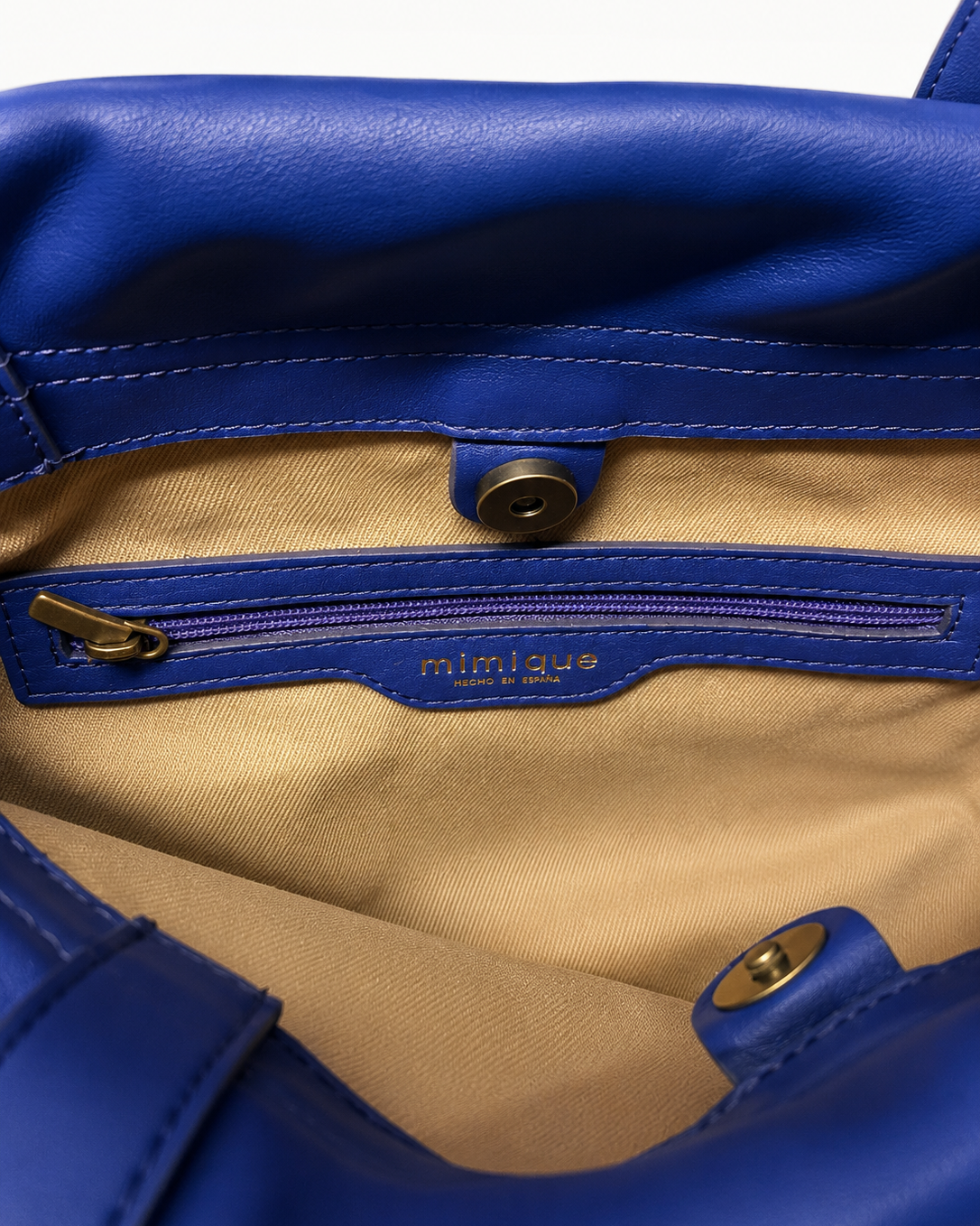 Bolso tote bag Barro azul eléctrico de Mimique con forro y bolsillo interior con cremallera made in Spain