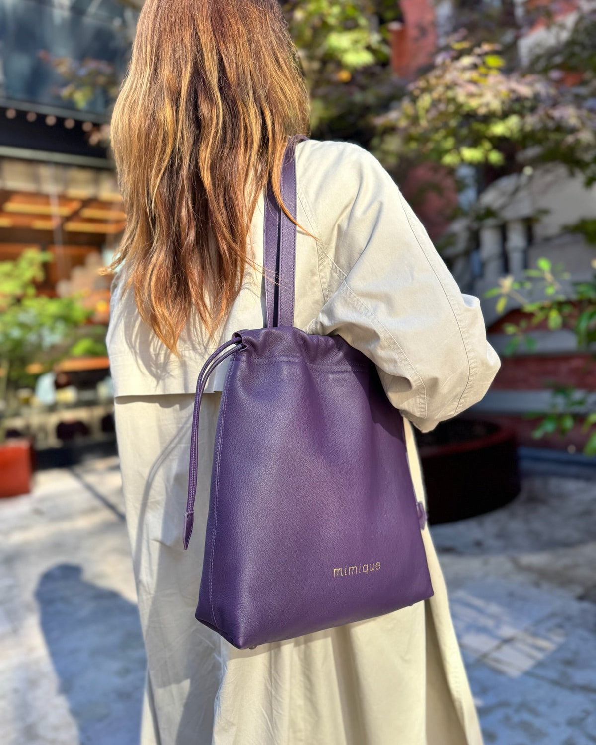 Bolso grande de hombro con gran capacidad cómodo y ligero Barro berenjena en piel premium Mimique
