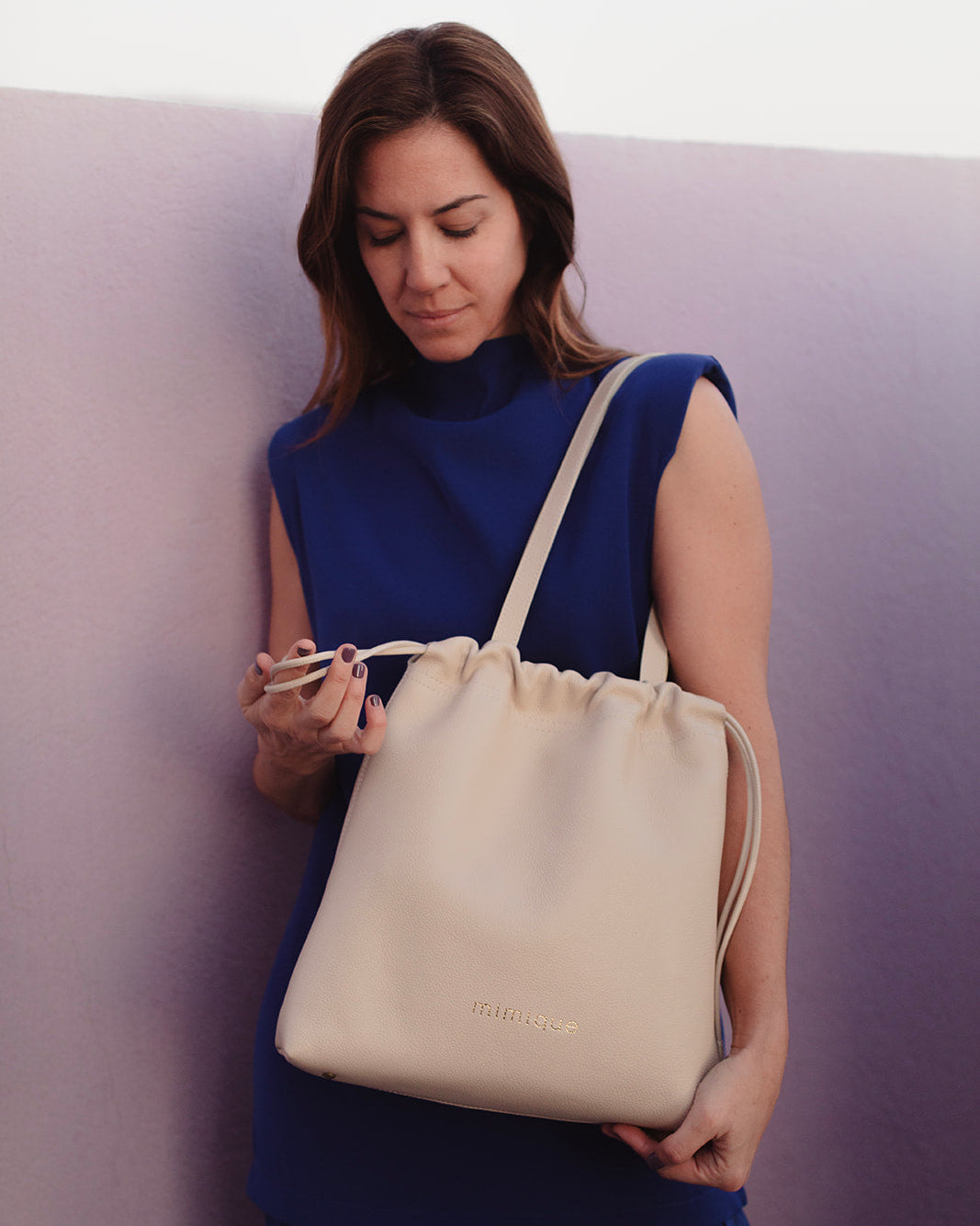 Bolso shopper Barro para mujer en piel de alta calidad color crema. Tote bag con mucha capacidad - Mimique