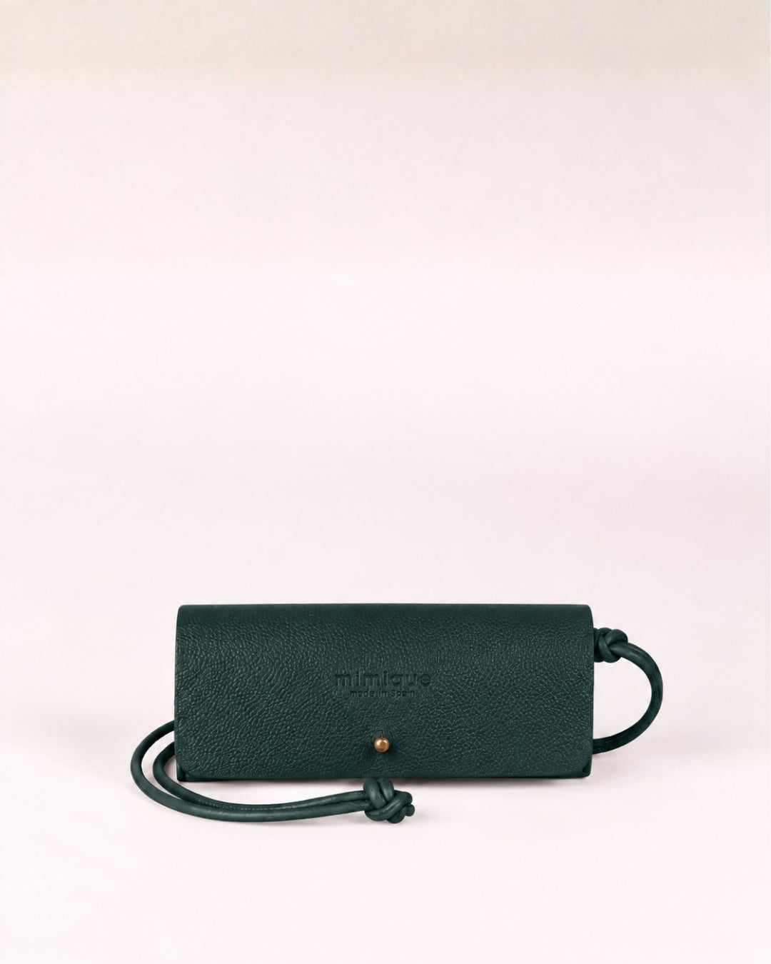 Funda de gafas de piel Mimique verde pato alta calidad con cordón para colgar y capacidad para todas las gafas