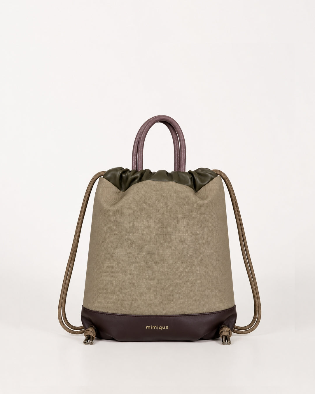 Mochila bolso Atalaya en piel y loneta impermeable beige de Mimique de alta calidad y capacidad, muy ligera