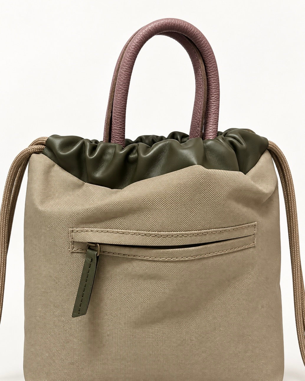 Mochila bolso Atalaya en piel y loneta beige Mimique con bolsillo con cremallera y gran capacidad