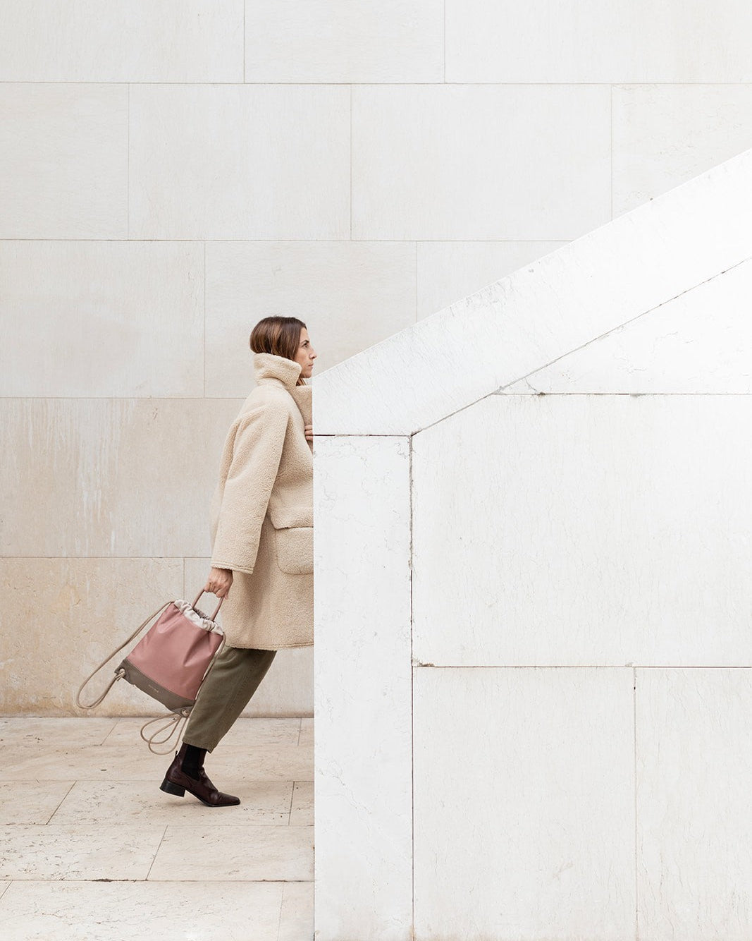 Mochila bolso para mujer de piel y loneta Atalaya Mimique rosa de gran calidad hecha a mano en España