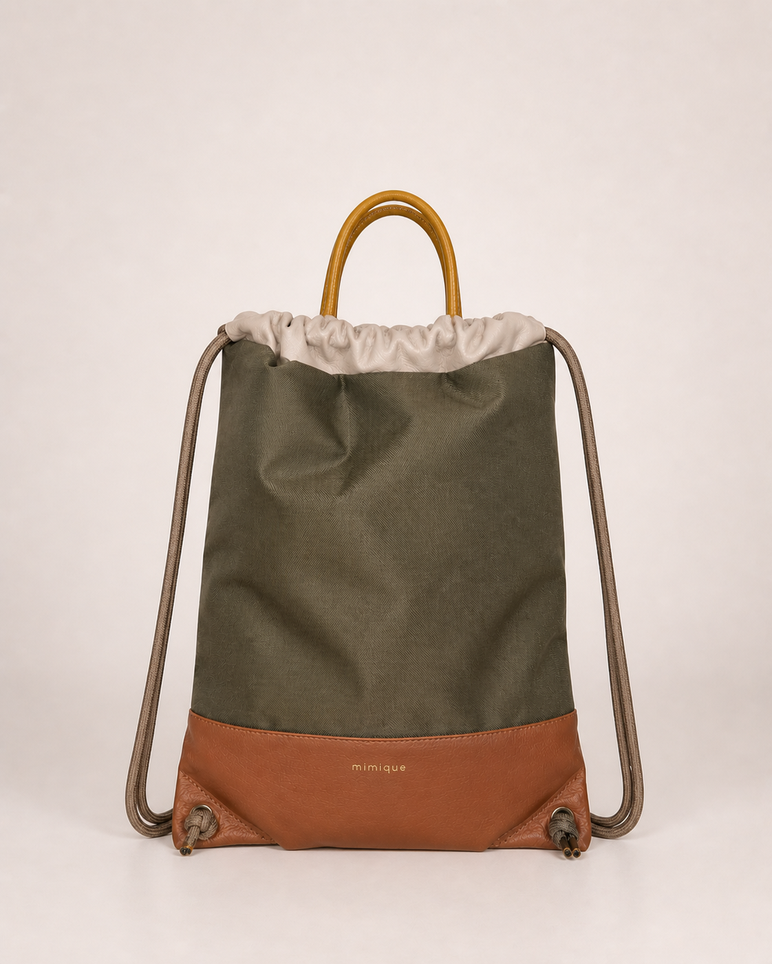 Sevalle cuero y caqui de Mimique mochila bolso de piel y loneta impermeable premium hecha a mano en España