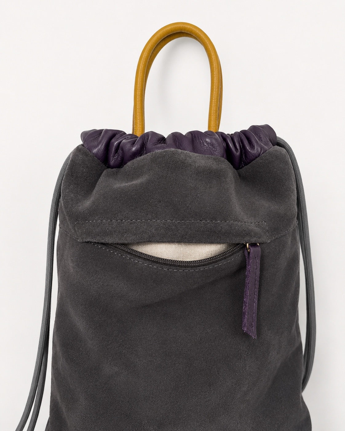 Arra gris oscuro de Mimique mochila bolso grande para mujer de piel premium y bolsillo exterior con cremallera
