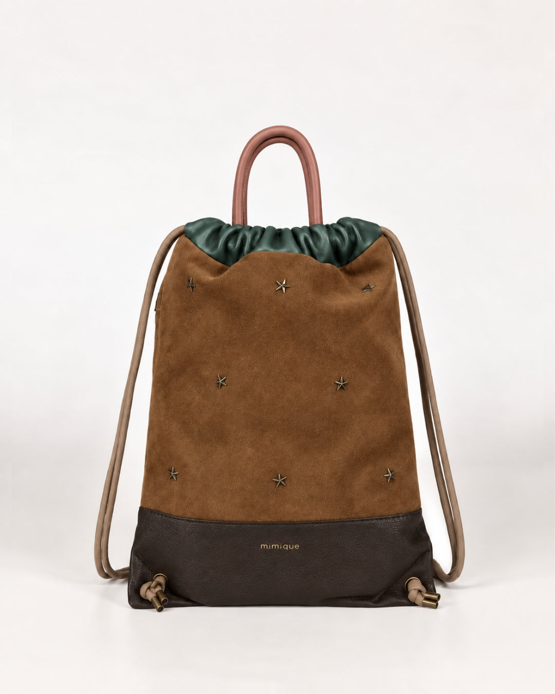 Tachuelas chocolate y caramelo, mochila de piel y serraje de máxima calidad Mimique tamaño grande made in Spain