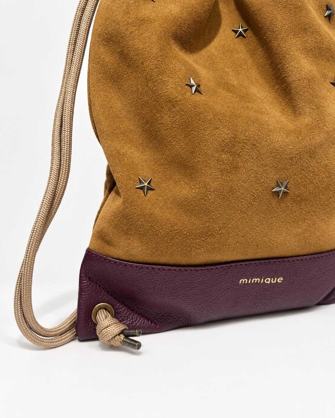 Tachuelas mini avellana y burdeos mochila bolso de piel y ante Mimique de gran calidad