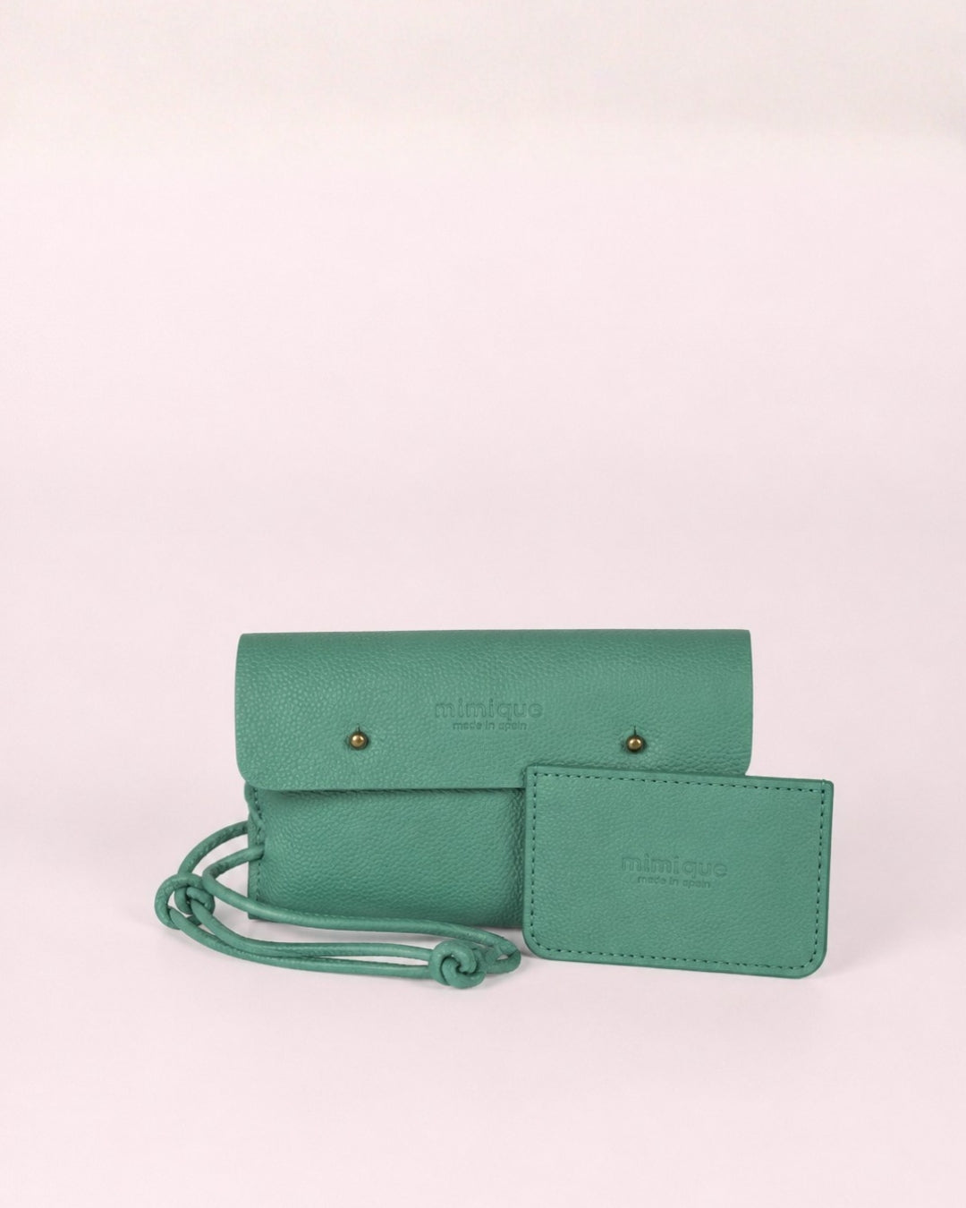 Pack de funda de móvil y tarjetero Mimique en piel premium made in Spain color verde azul aguamarina