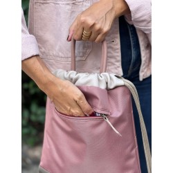 Bolso mochila de piel y loneta impermeable Atalaya topo, rosa, nude & maquillaje