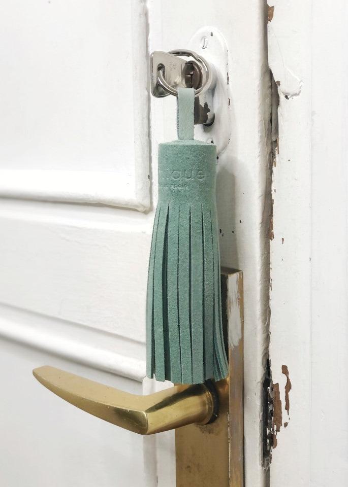 Emerald suede tassel keychain