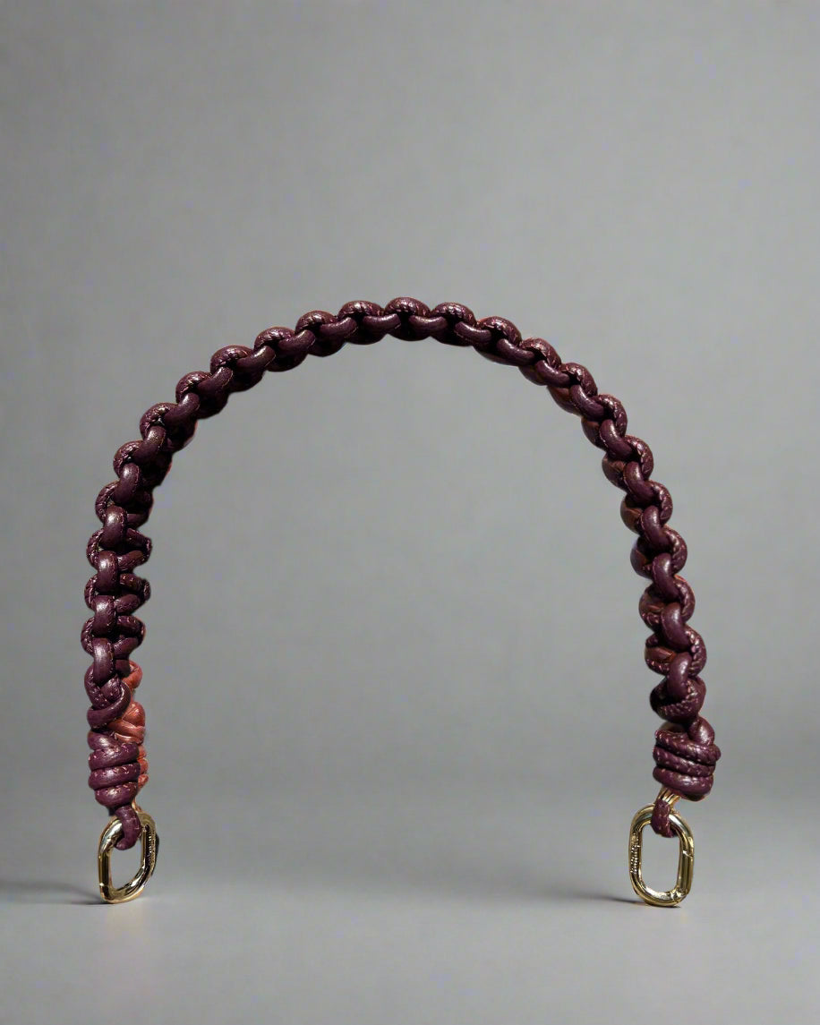 Asa de piel trenzada calidad Mimique para bolso de mujer. Color burdeos. Hecho en España