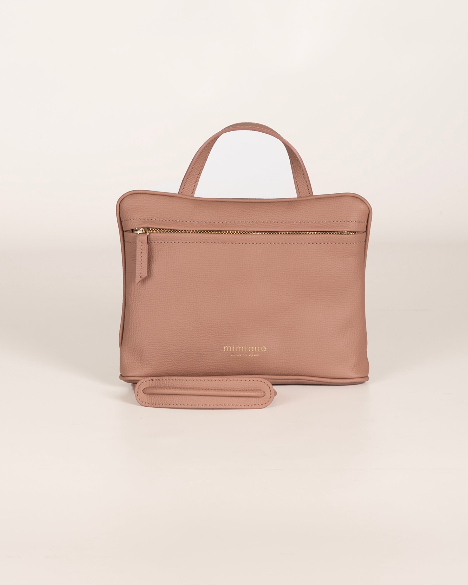 Bolso de piel mujer América de Mimique. Bandolera ajustable rosa
