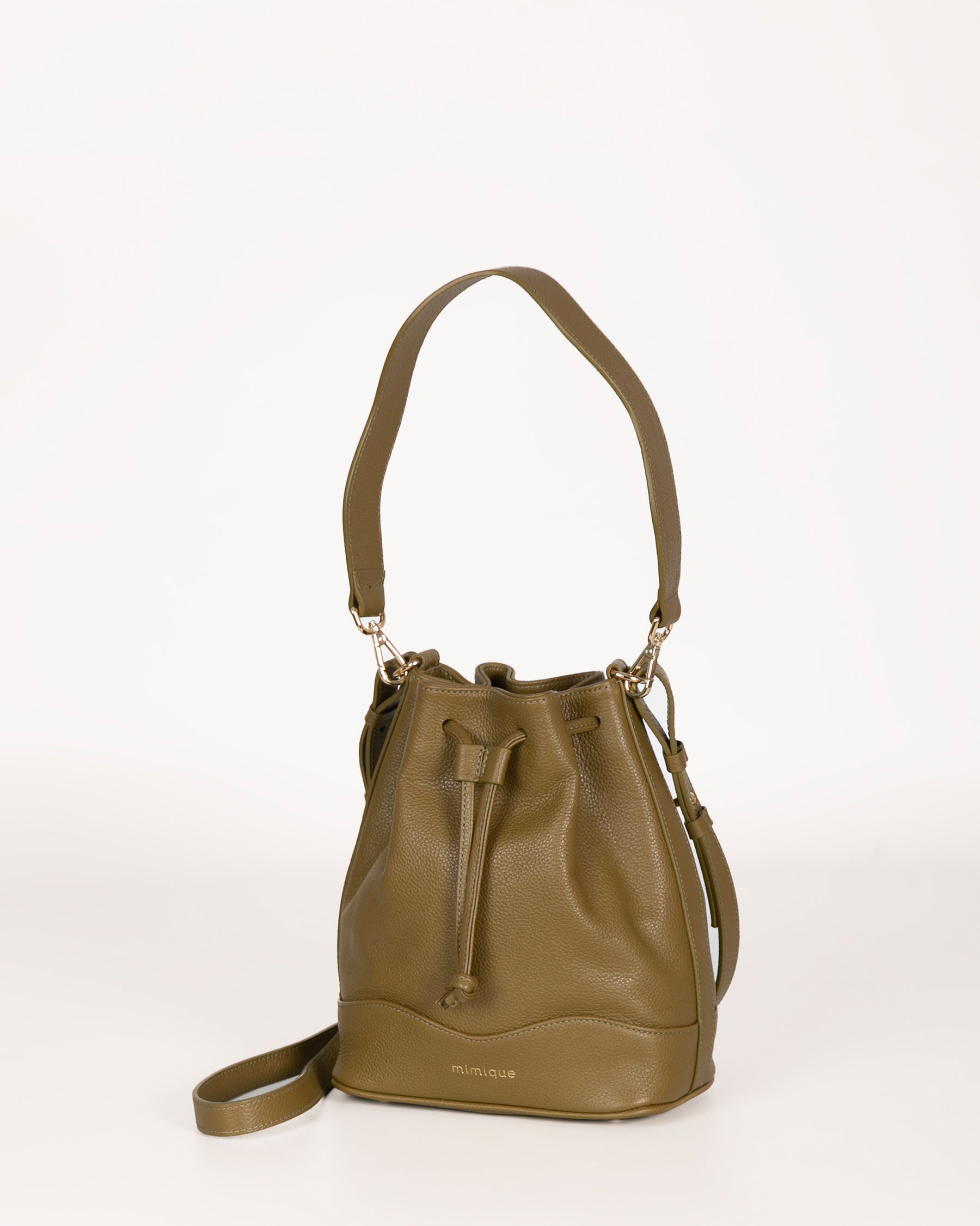 Bolso bombonera Serín de piel Mimique color verde oliva. Hecho en España