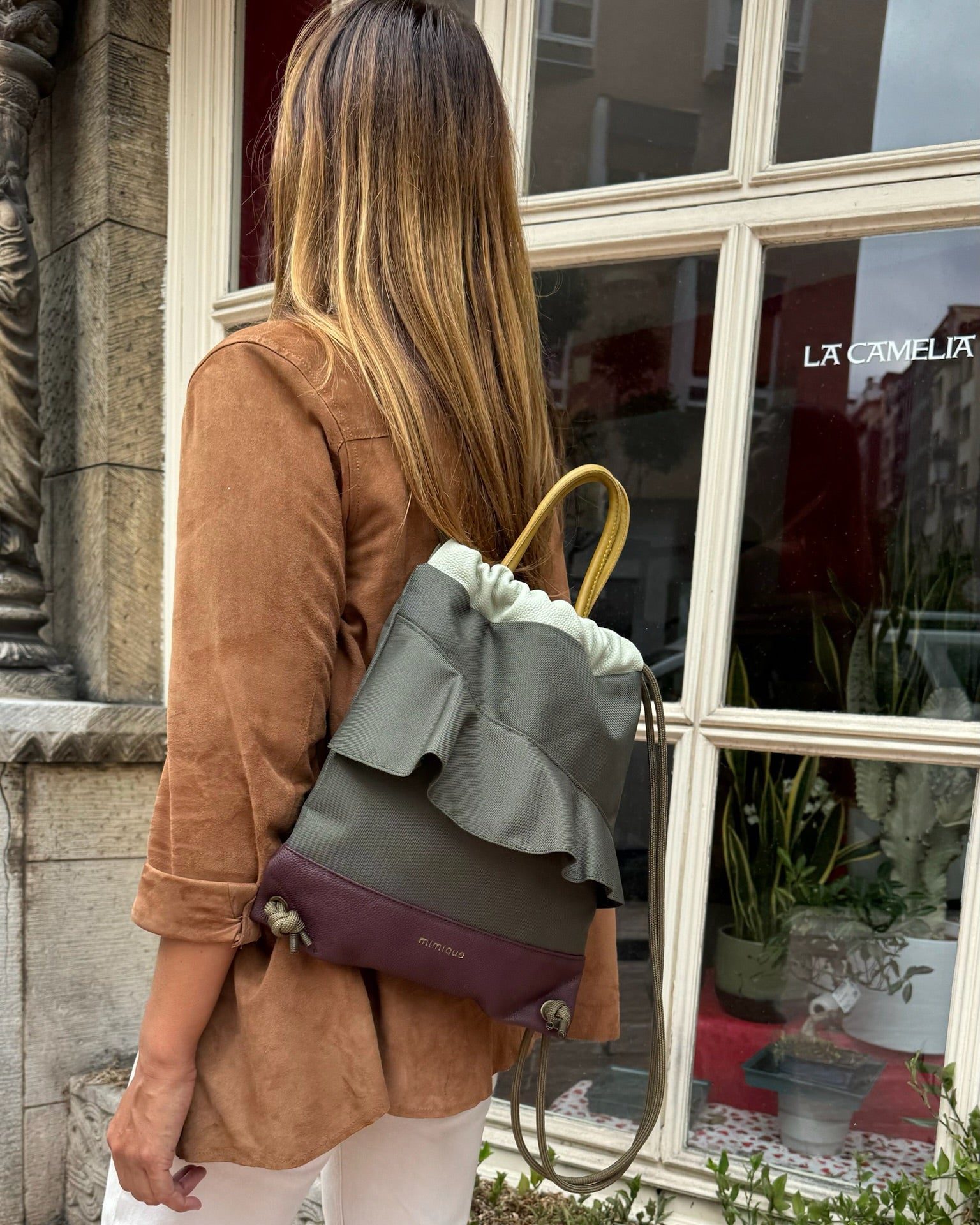 Mochila para mujer Zahora mini Mimique loneta impermeable verde kaki