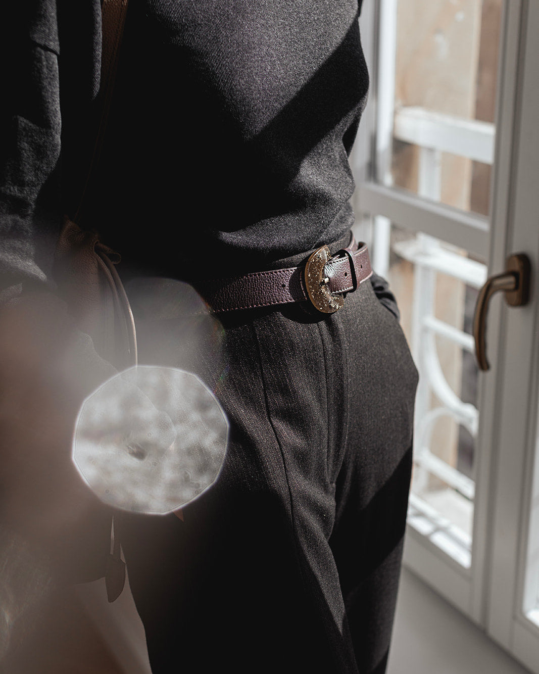 Cinturón de mujer Buelna Mimique de piel color marrón chocolate. Calidad hecha en España