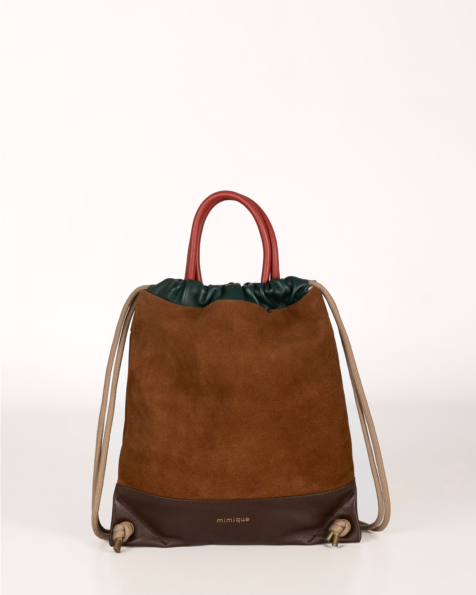 Mochila Torimbia Zero de Mimique en piel y serraje color marrón chocolate. Hecha en España