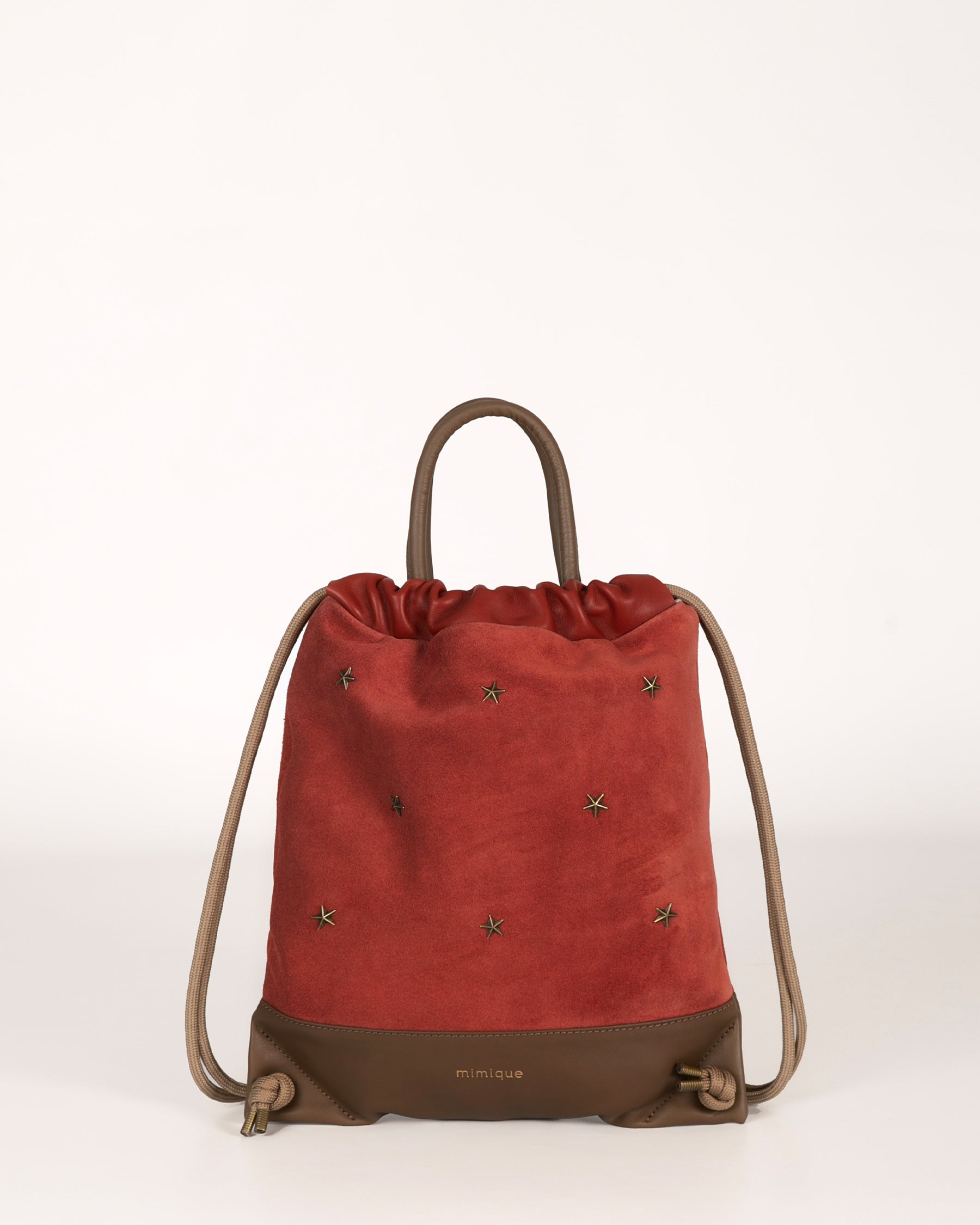 Mochila Bolso para mujer Tachuelas mini de Mimique. Piel color topo terracota
