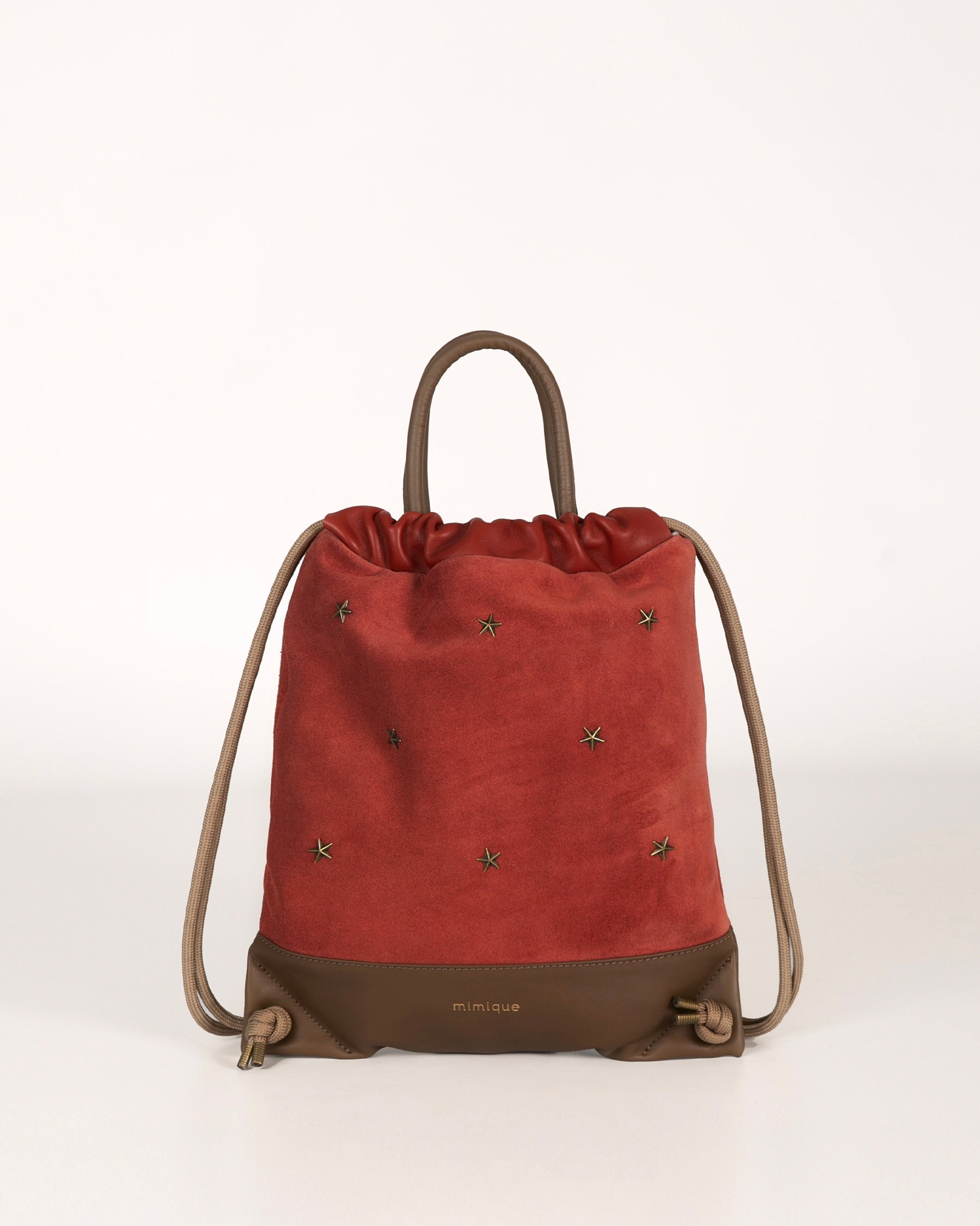 Mochila Bolso para mujer Tachuelas mini de Mimique. Piel color topo terracota