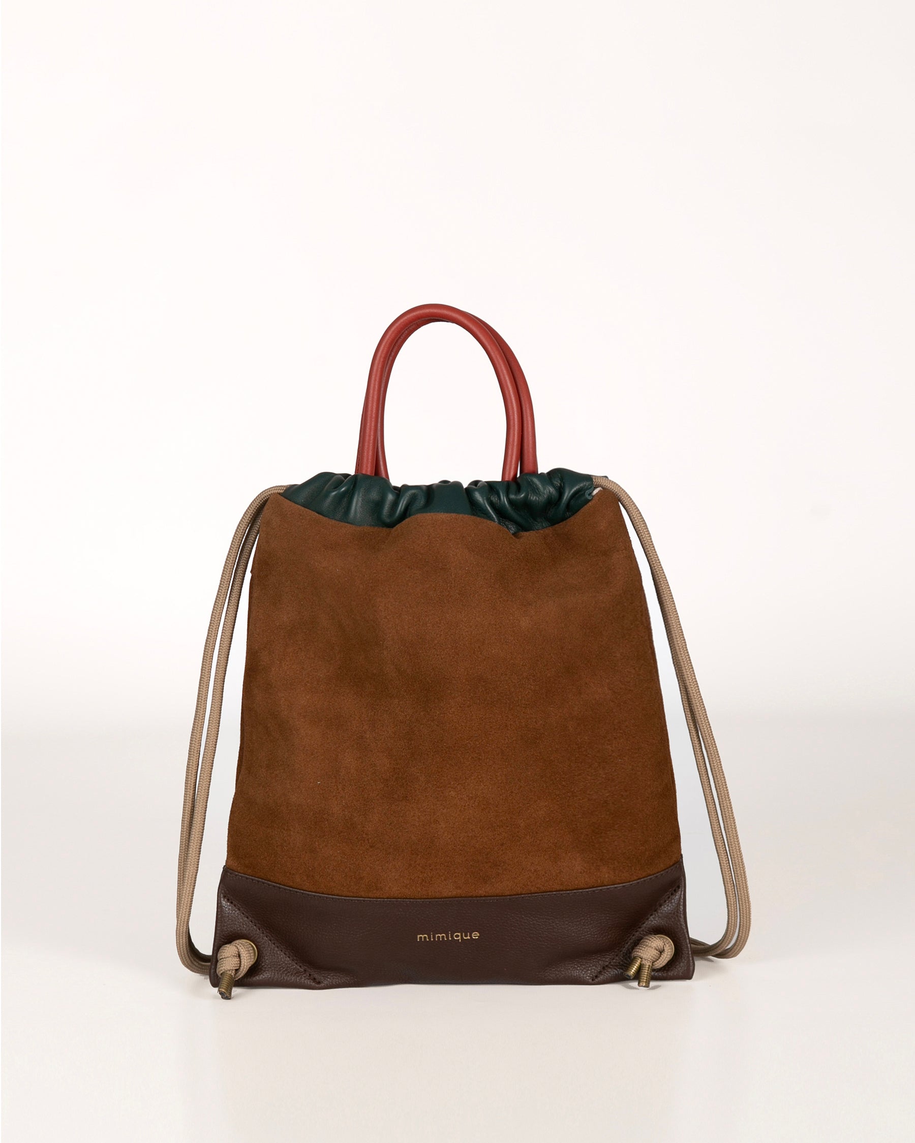 Mochila Torimbia Zero de Mimique en piel y serraje color marrón chocolate. Hecha en España
