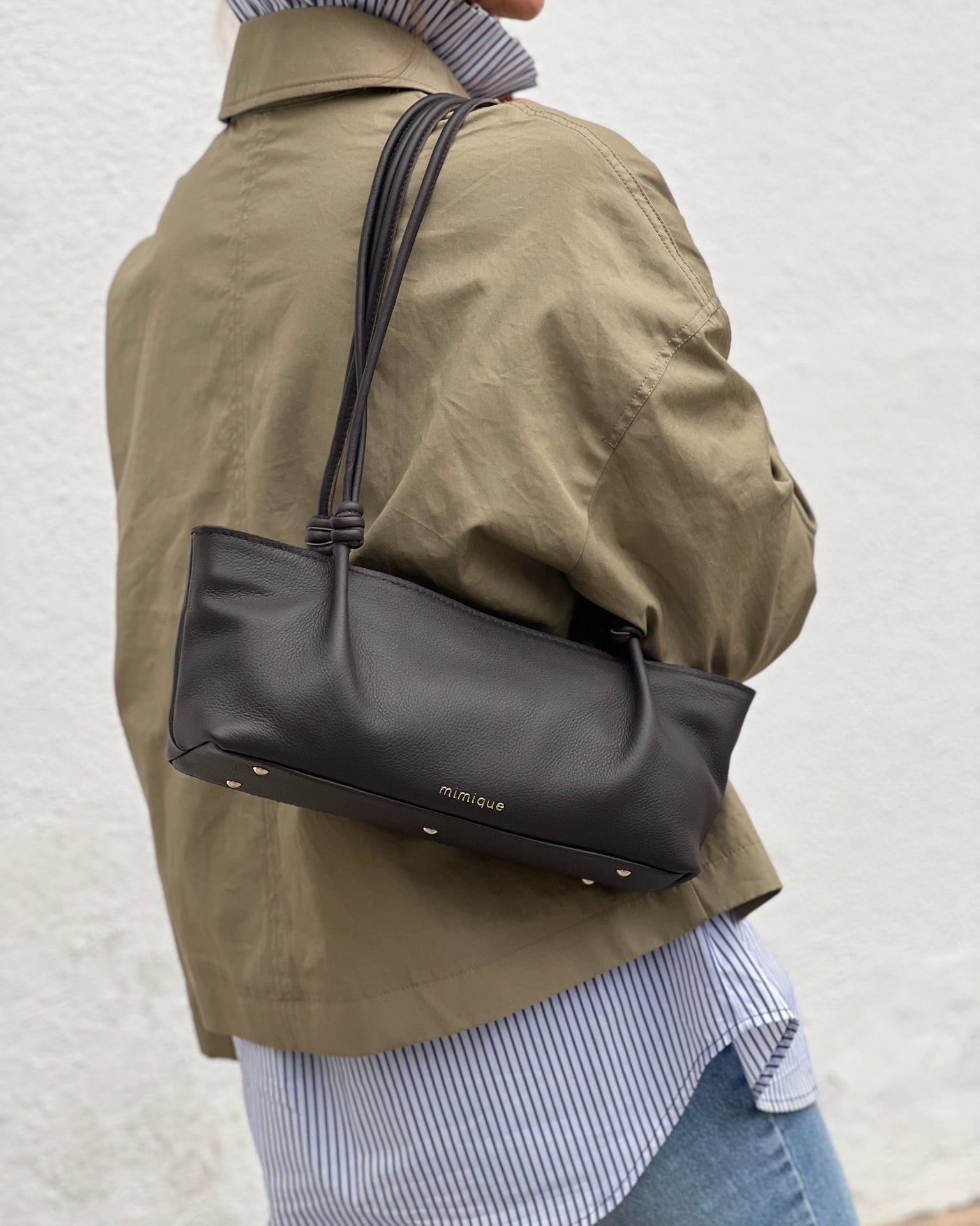 Bolso baguette para mujer Toranda de Mimique. Piel de máxima calidad marrón chocolate