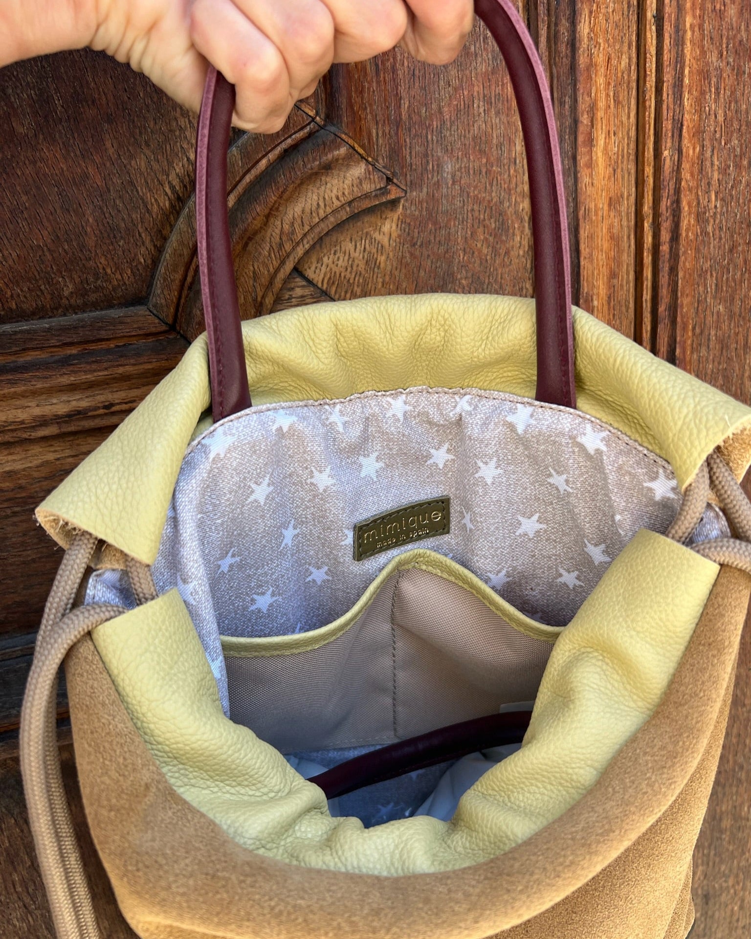 Mochila bolso piel y ante serraje Torimbia zero Mimique para mujer mediana
