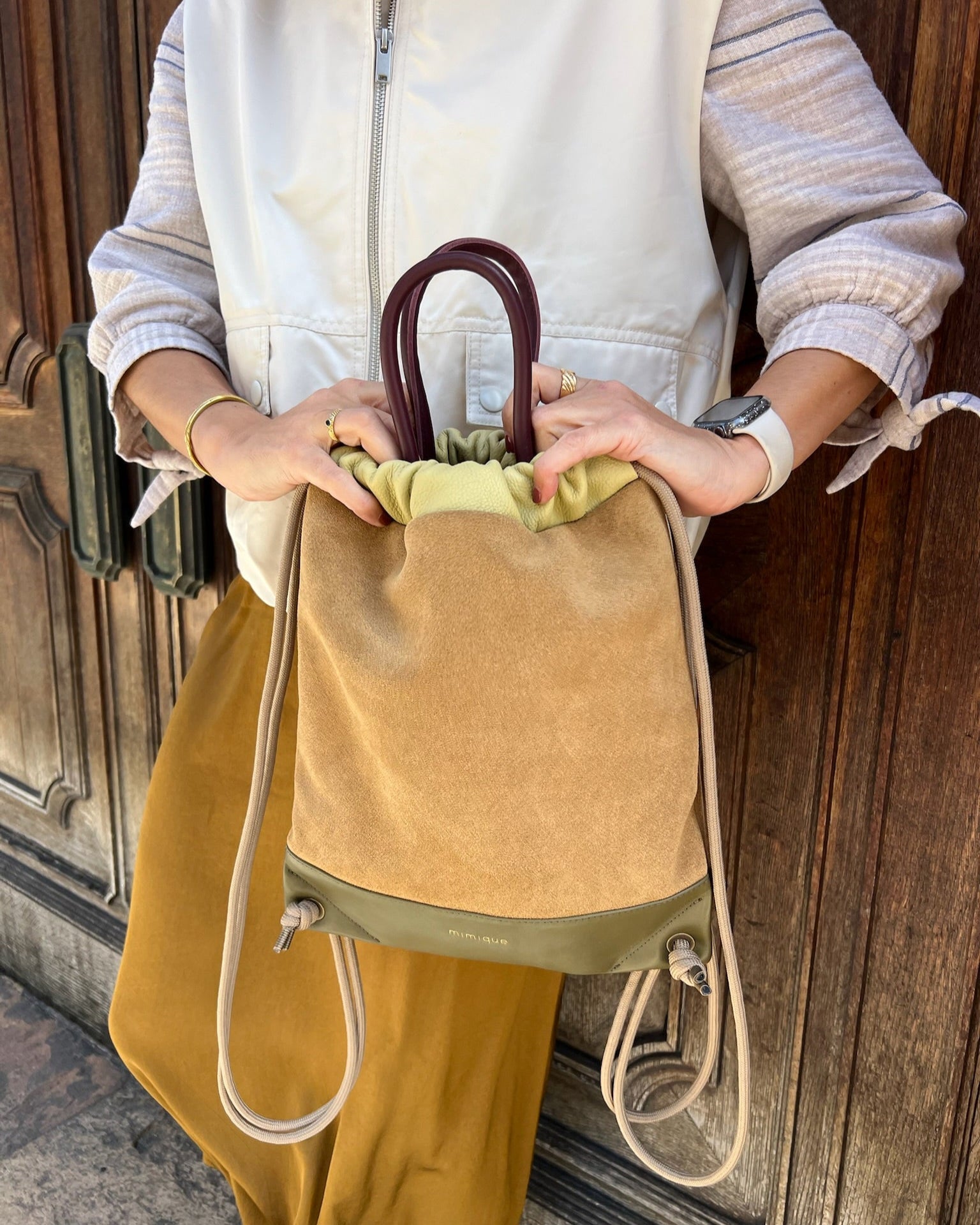 Mochila bolso piel y ante serraje Torimbia zero Mimique para mujer mediana