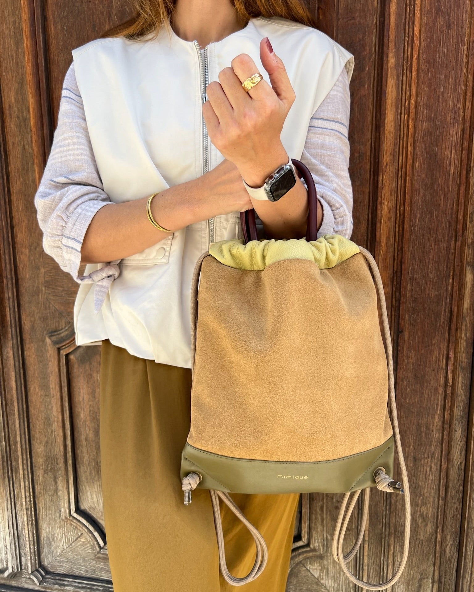 Mochila bolso piel y ante serraje Torimbia zero Mimique para mujer mediana