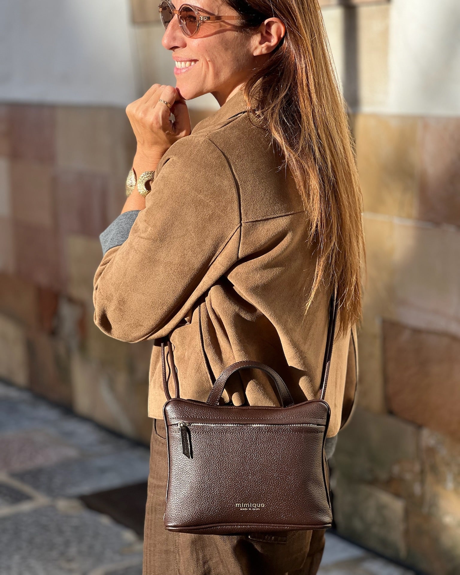 América marrón chocolate bolso de piel para mujer color marrón chocolate calidad made in Spain
