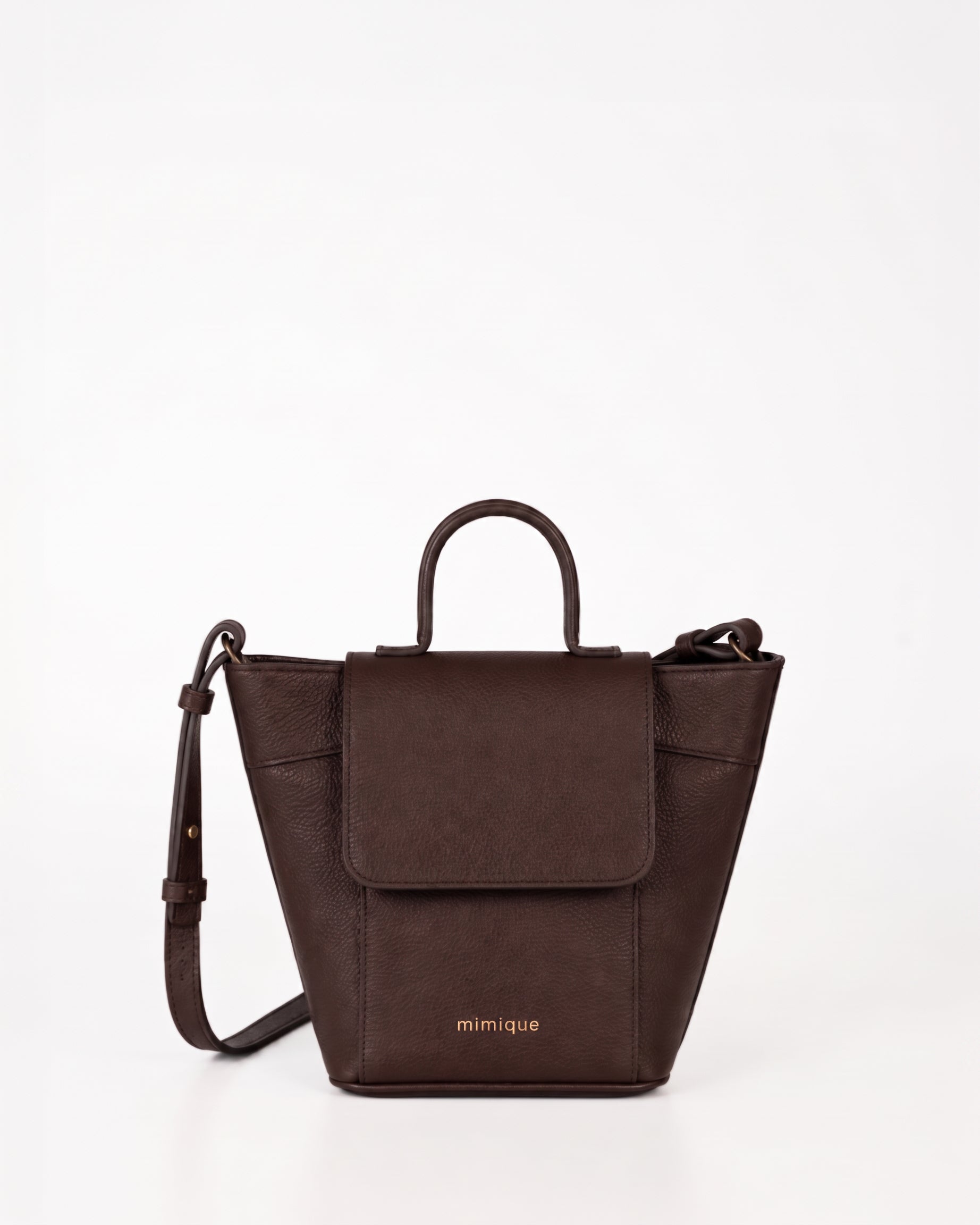 Andrín mini marrón chocolate Mimique bolso para mujer cómodo, ligero y atemporal con asa regulable y cierre con cremallera