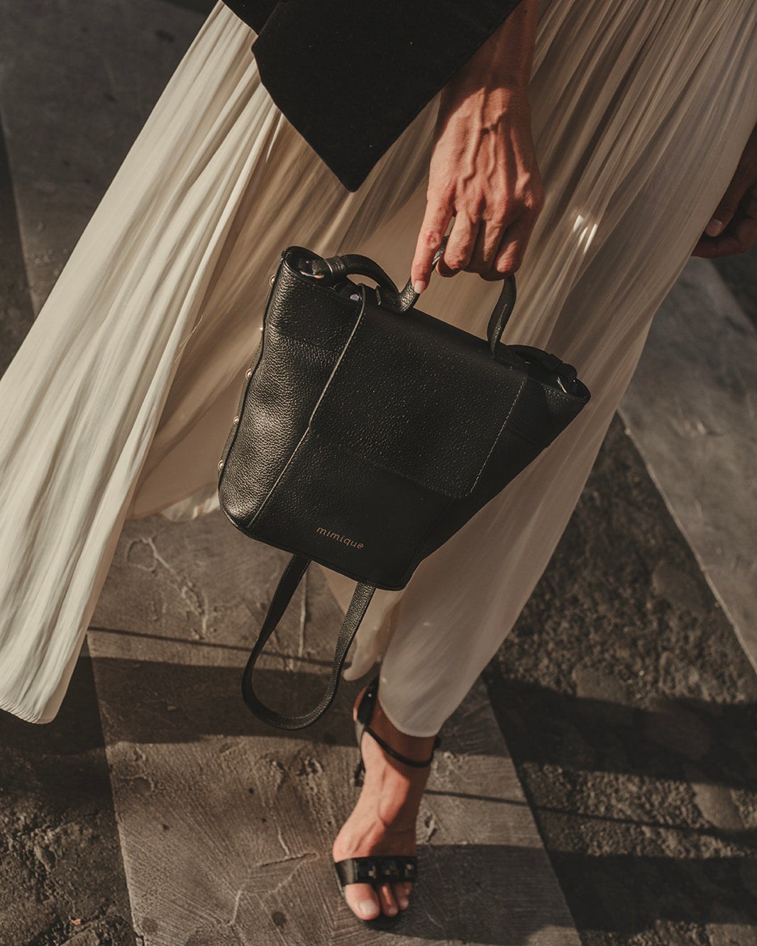 Andrín mini tachuelas negro Mimique bolso bandolera con cremallera para mujer de alta calidad made in Spain